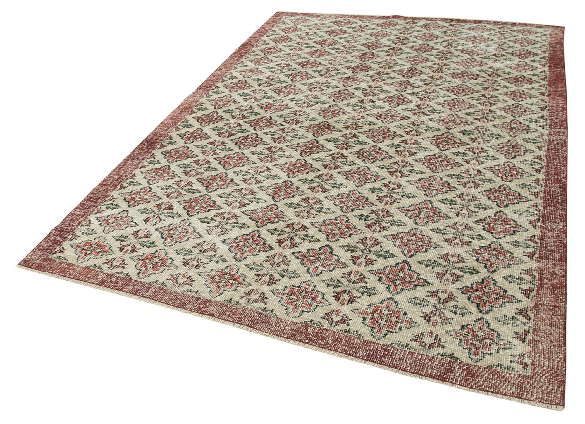 Vintage Handmade Area Rug – Kayseri Beige Wool Cotton Blend 6'1"x9'0" Durable