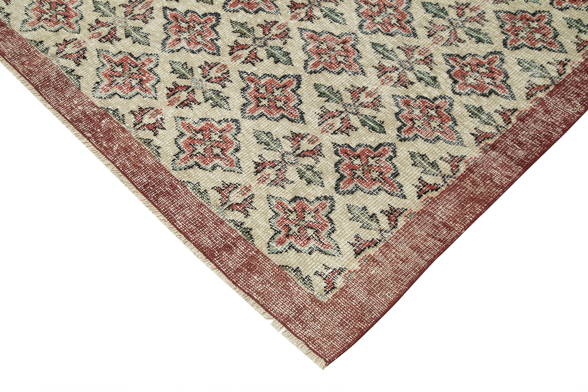 Vintage Handmade Area Rug – Kayseri Beige Wool Cotton Blend 6'1"x9'0" Durable