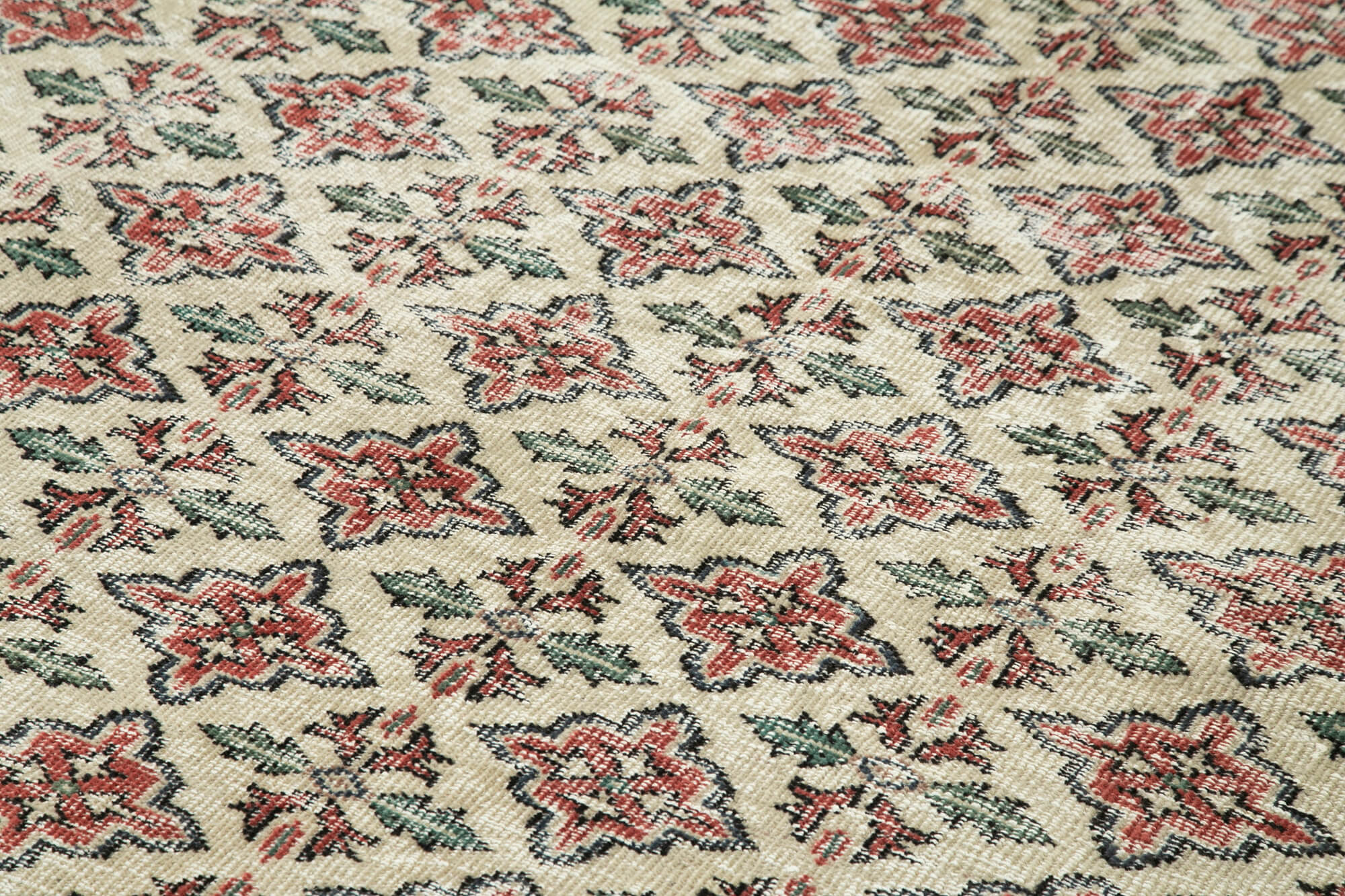 Vintage Handmade Area Rug – Kayseri Beige Wool Cotton Blend 6'1"x9'0" Durable