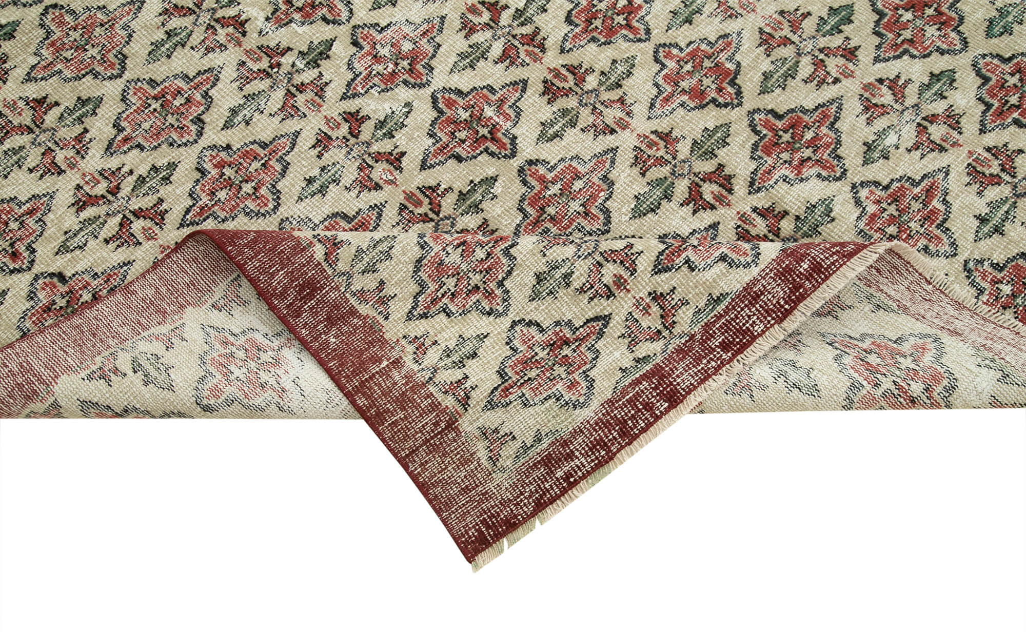 Vintage Handmade Area Rug – Kayseri Beige Wool Cotton Blend 6'1"x9'0" Durable