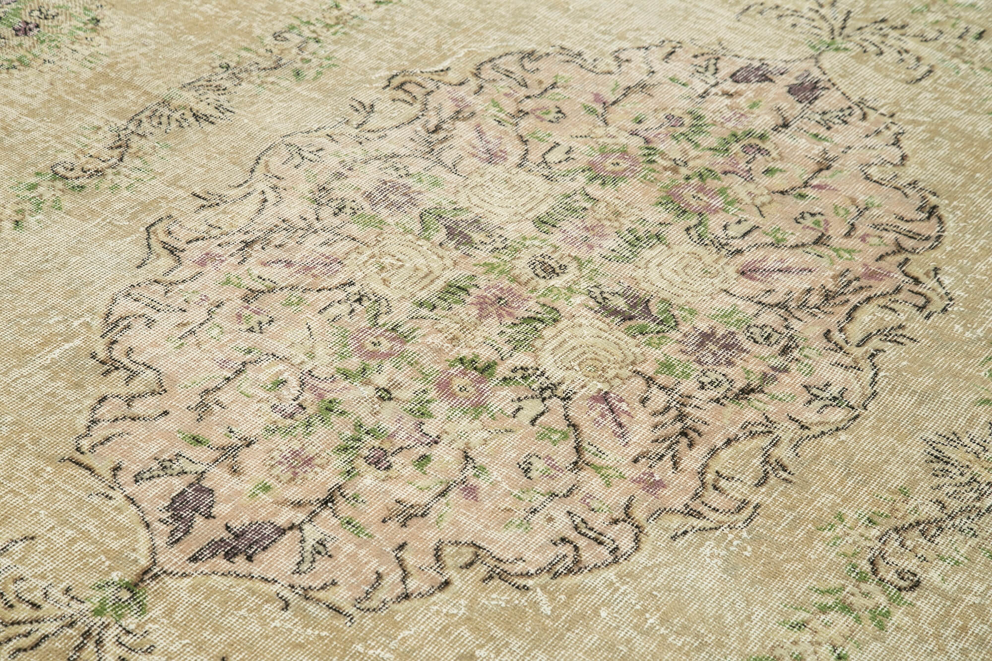 Vintage Cotton Wool Rug | Handcrafted Area Rug Beige Vintage Carpet 6'9''x10'0''
