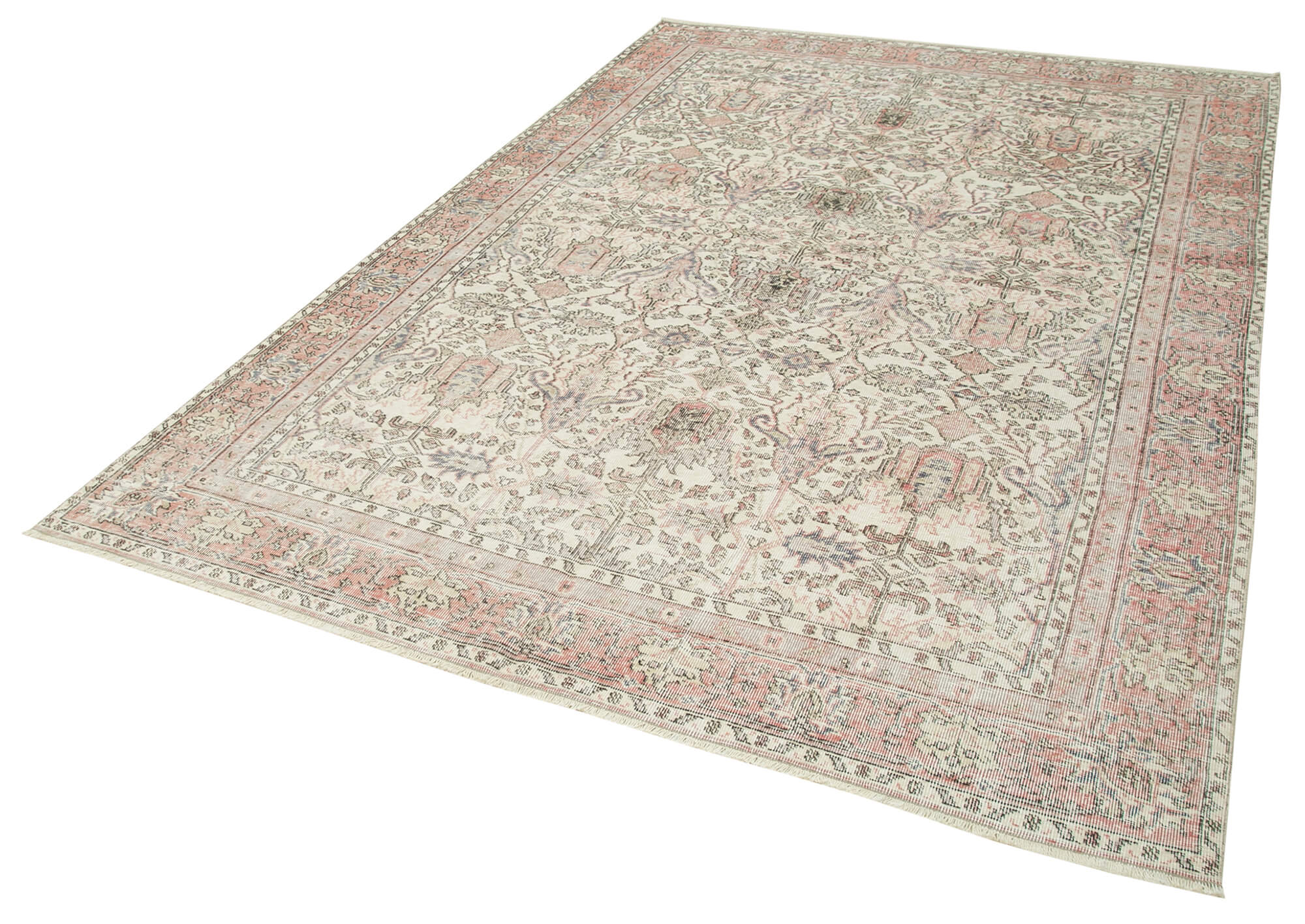 Handmade Vintage Area Rug – Beige Cotton Wool Blend, Classic Turkish Wool Rug 6'3''x9'5''
