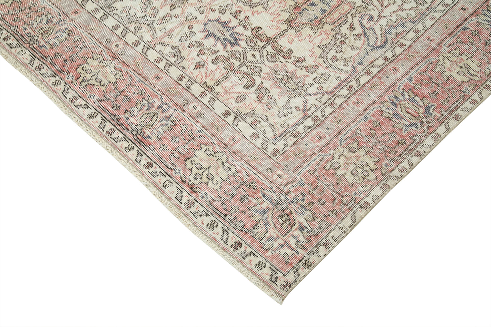 Handmade Vintage Area Rug – Beige Cotton Wool Blend, Classic Turkish Wool Rug 6'3''x9'5''