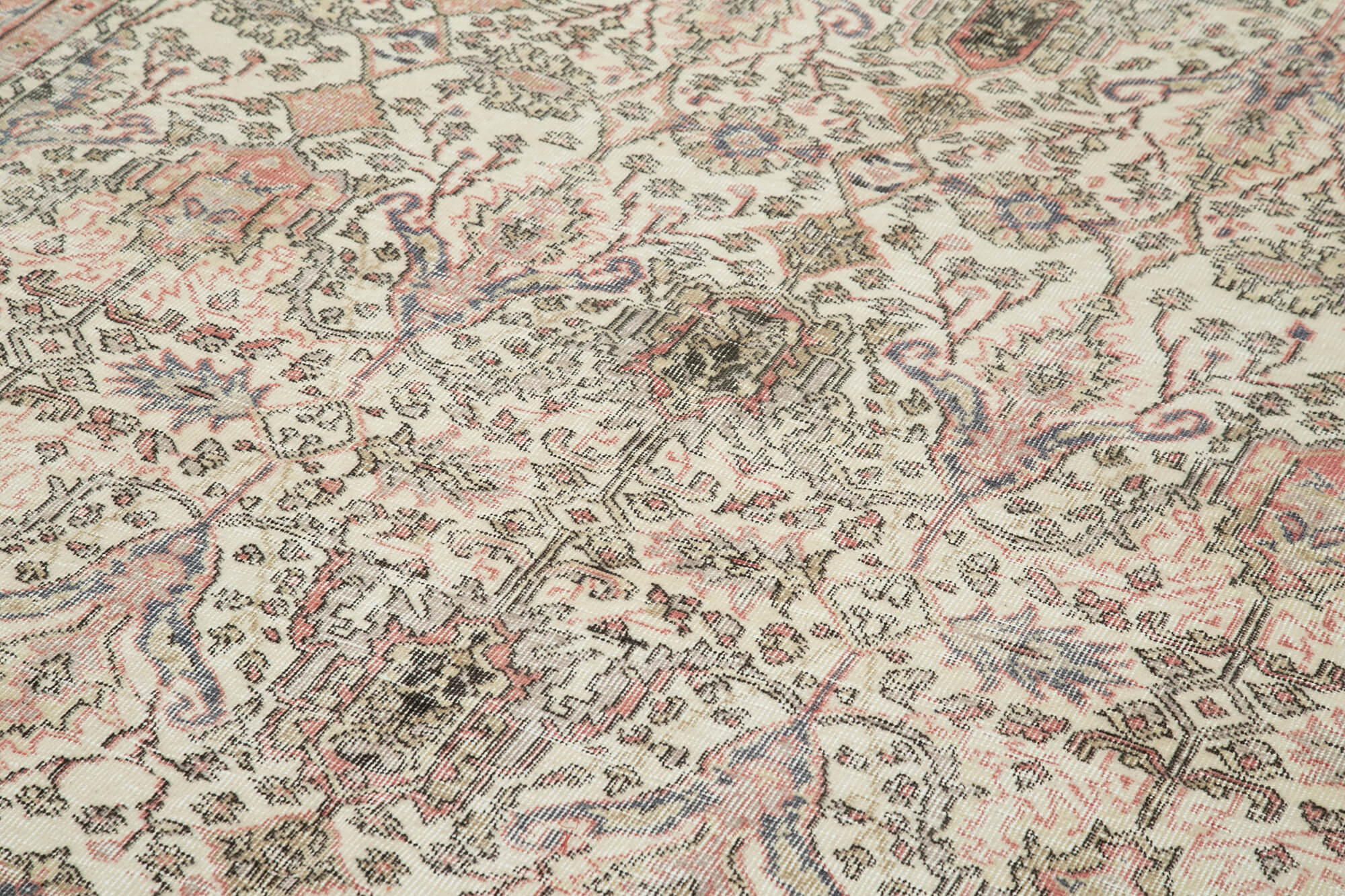 Handmade Vintage Area Rug – Beige Cotton Wool Blend, Classic Turkish Wool Rug 6'3''x9'5''