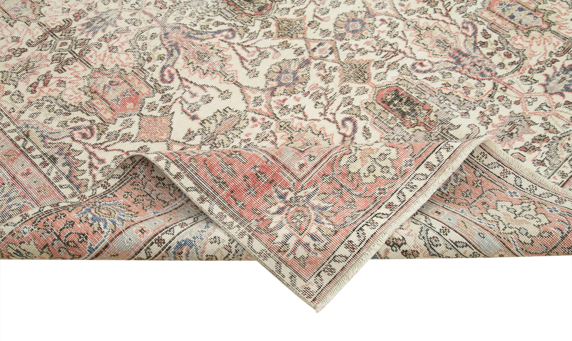 Handmade Vintage Area Rug – Beige Cotton Wool Blend, Classic Turkish Wool Rug 6'3''x9'5''