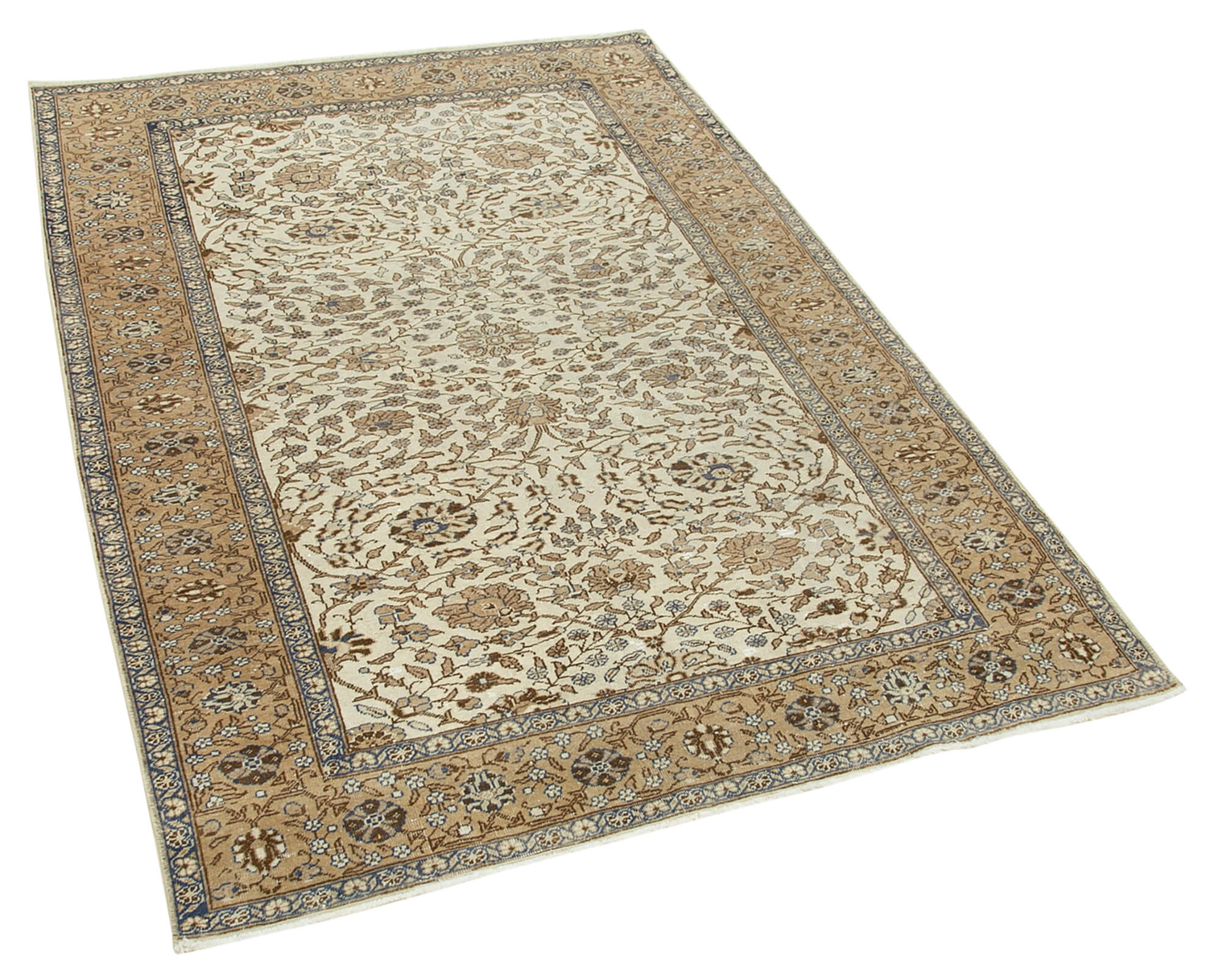 Vintage Cotton Wool Rug - Handmade Area Rug 3'10''x5'7'' | Turkish Wool Carpet