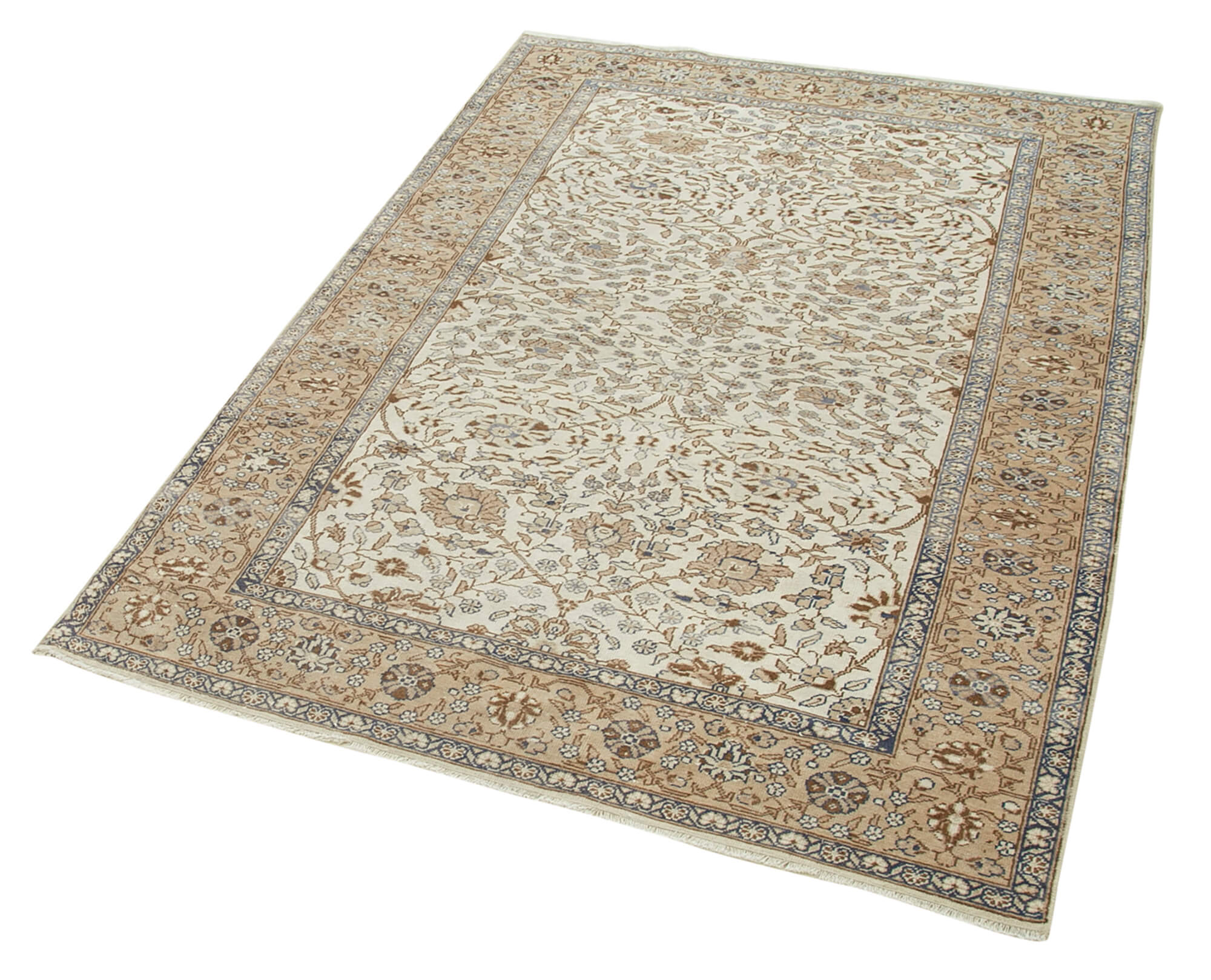 Vintage Cotton Wool Rug - Handmade Area Rug 3'10''x5'7'' | Turkish Wool Carpet