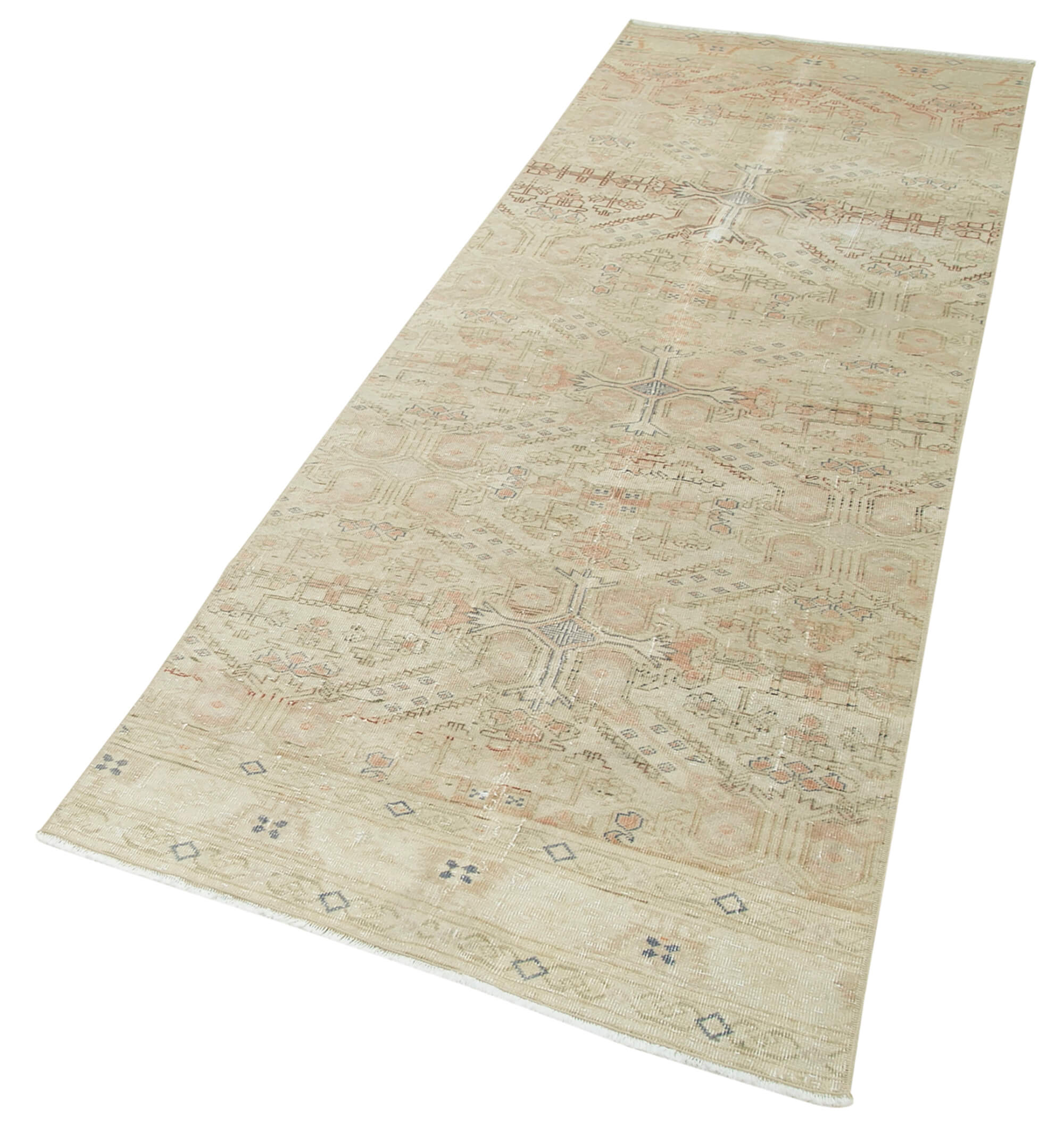 Vintage Cotton Wool Rug – Handmade Area Rug | Beige Turkish Hand Knotted Carpet 2'9''x8'7''