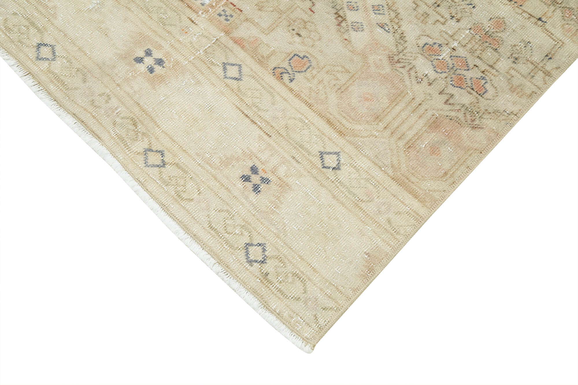 Vintage Cotton Wool Rug – Handmade Area Rug | Beige Turkish Hand Knotted Carpet 2'9''x8'7''
