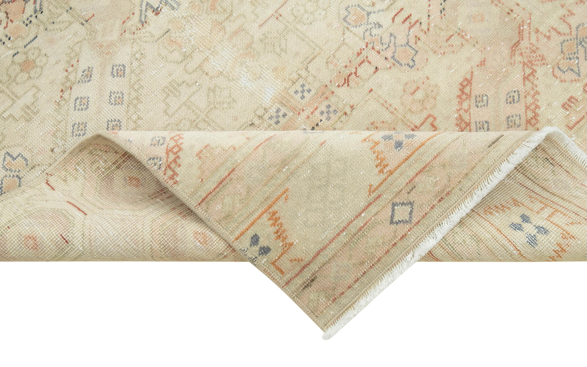 Vintage Cotton Wool Rug – Handmade Area Rug | Beige Turkish Hand Knotted Carpet 2'9''x8'7''