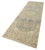 Vintage Cotton Wool Rug - Hand Woven Turkish Area Rug 3'2''x11'4'' Beige Runner