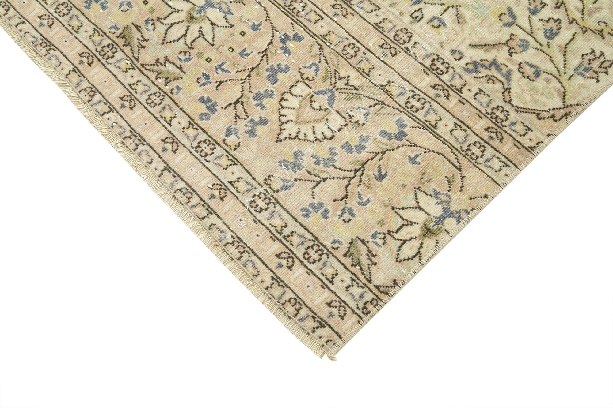Vintage Cotton Wool Rug - Hand Woven Turkish Area Rug 3'2''x11'4'' Beige Runner