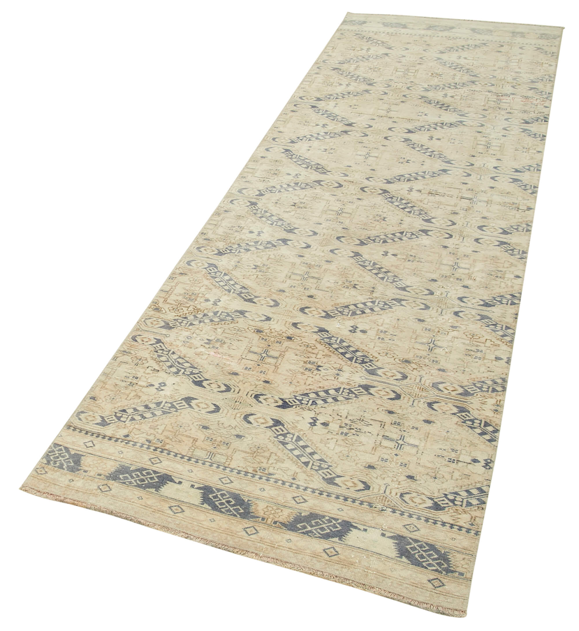 Vintage Cotton Wool Rug – Handmade Area Rug | Turkish Vintage Carpet Runner 2'10''x9'6''