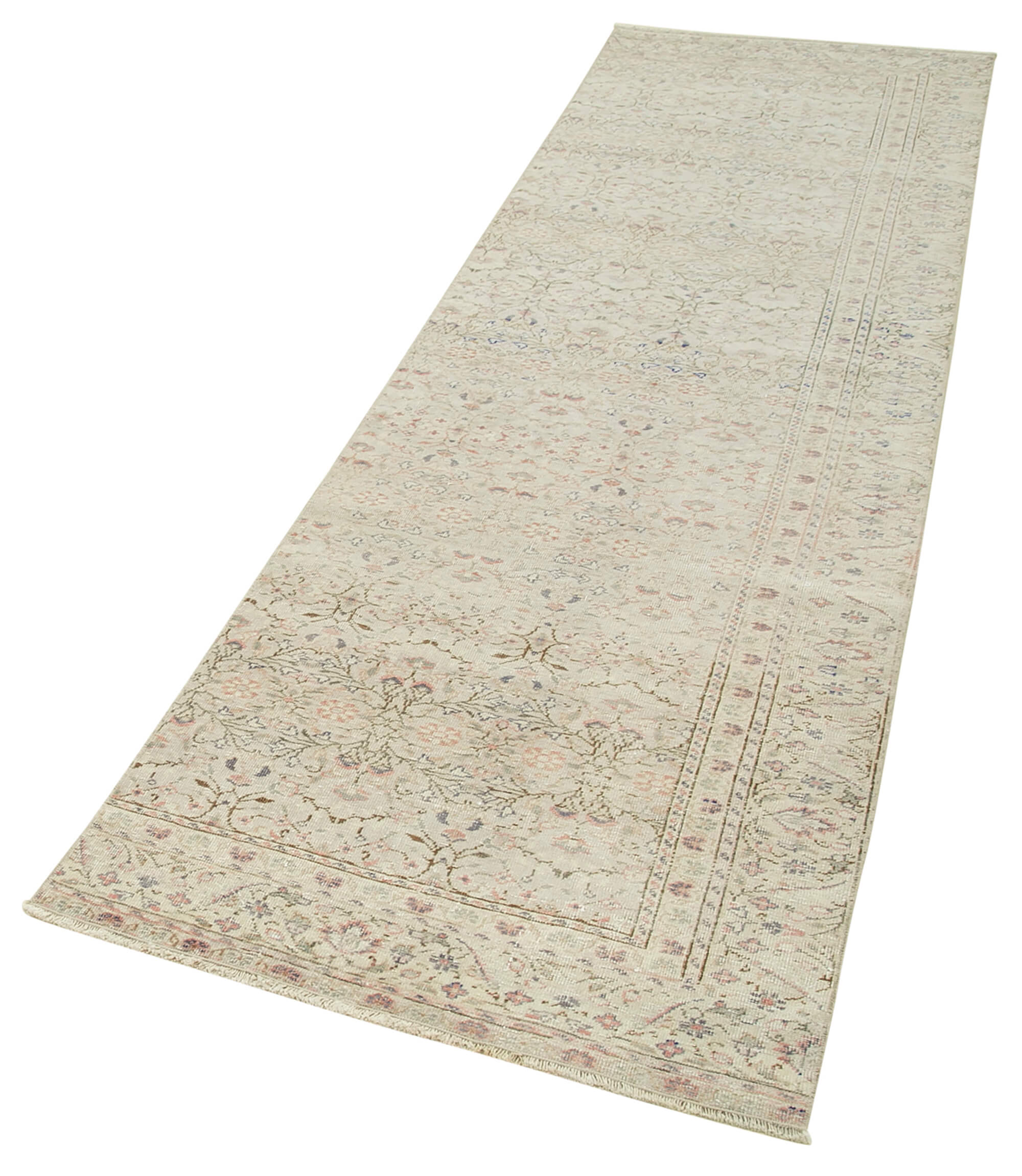 Handmade Vintage Area Rug – Kayseri Beige Cotton Wool Carpet 2'7''x9'3''