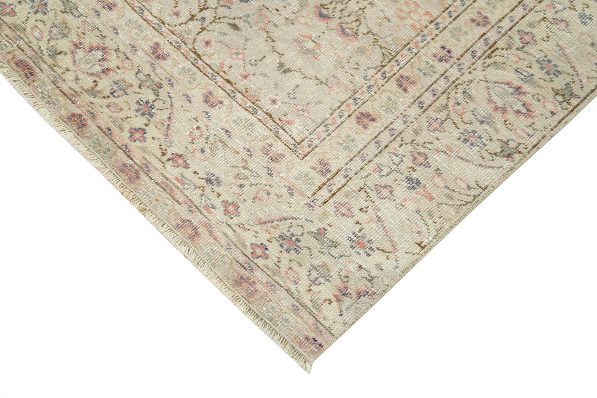 Handmade Vintage Area Rug – Kayseri Beige Cotton Wool Carpet 2'7''x9'3''