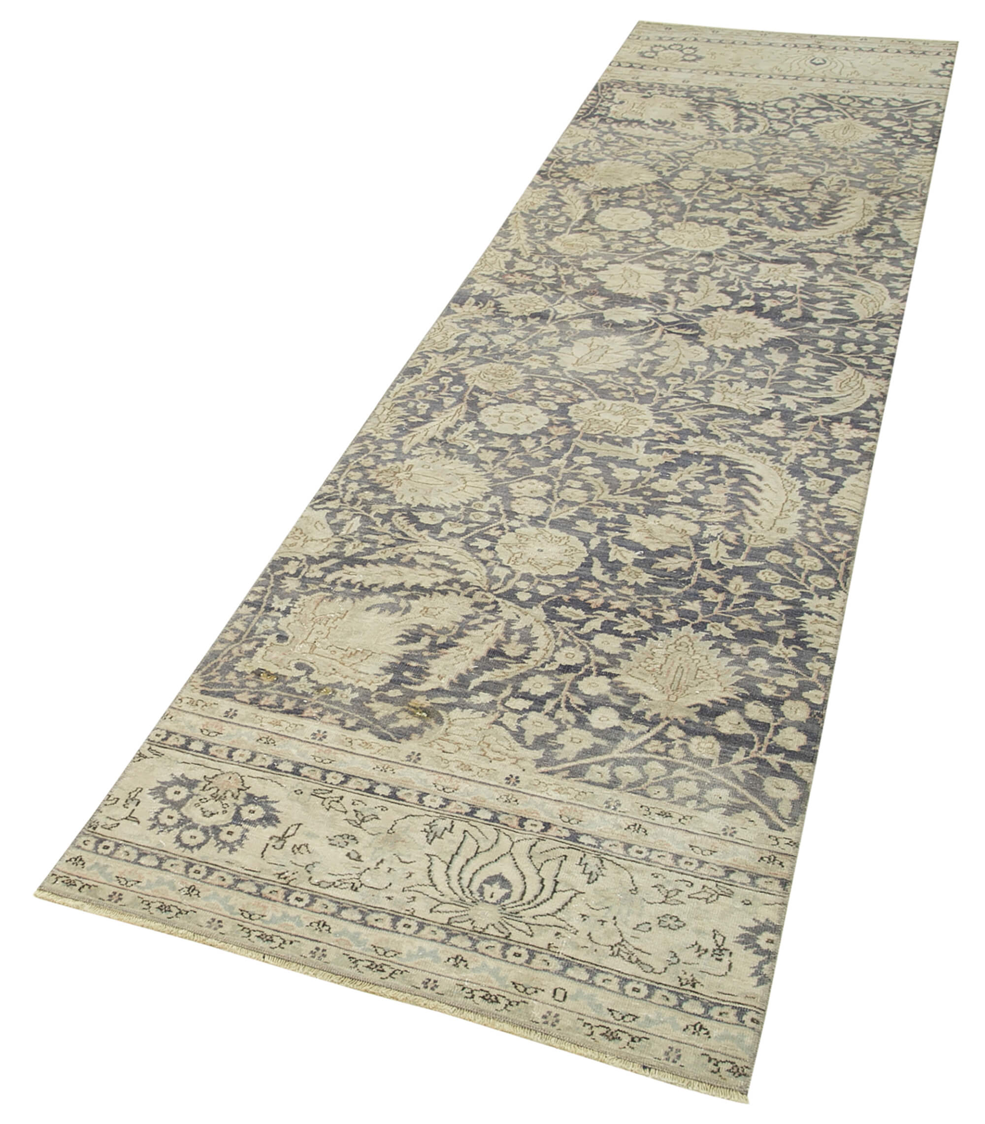 Vintage Wool Area Rug - Handmade Cotton Rug Beige 2'7''x10'10'' Long Runner