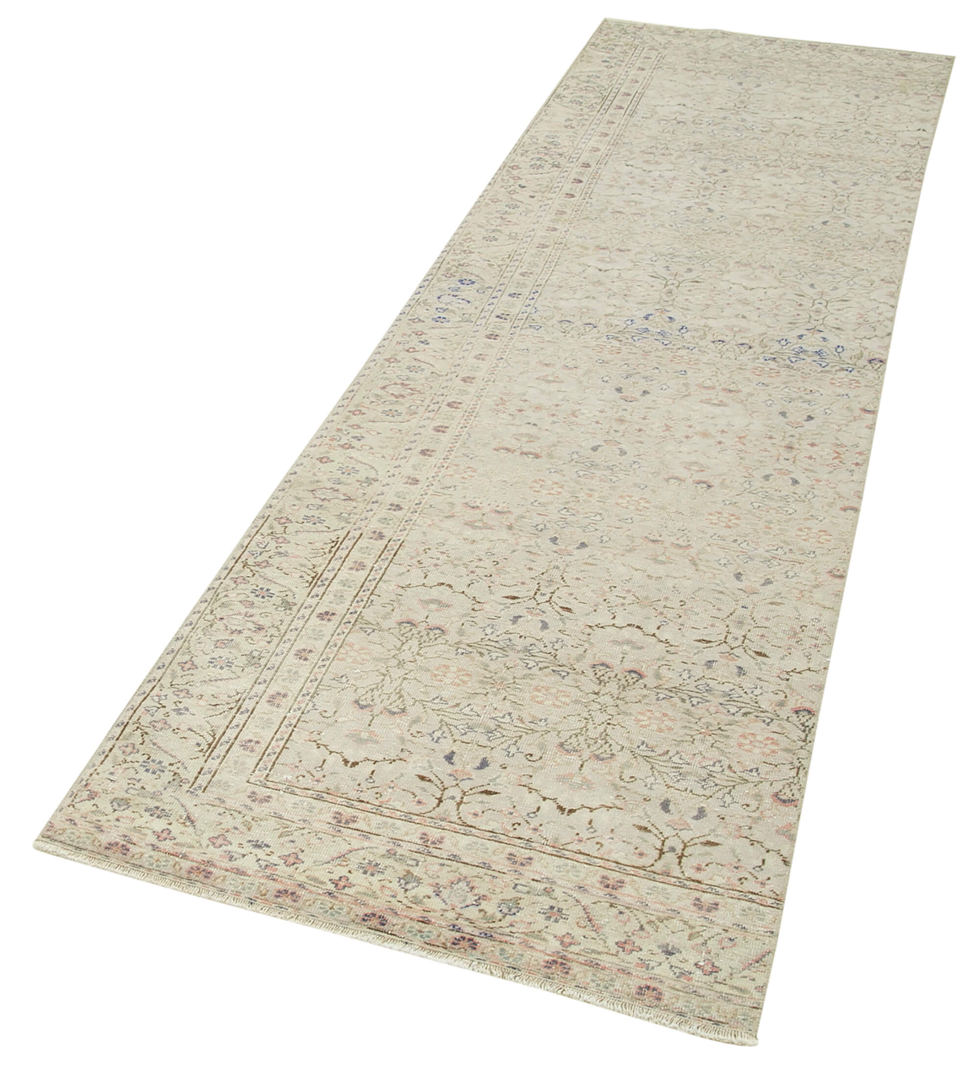 Vintage Cotton Wool Rug - Handmade Turkish Vintage Carpet 2'7''x9'3'' by Agacan
