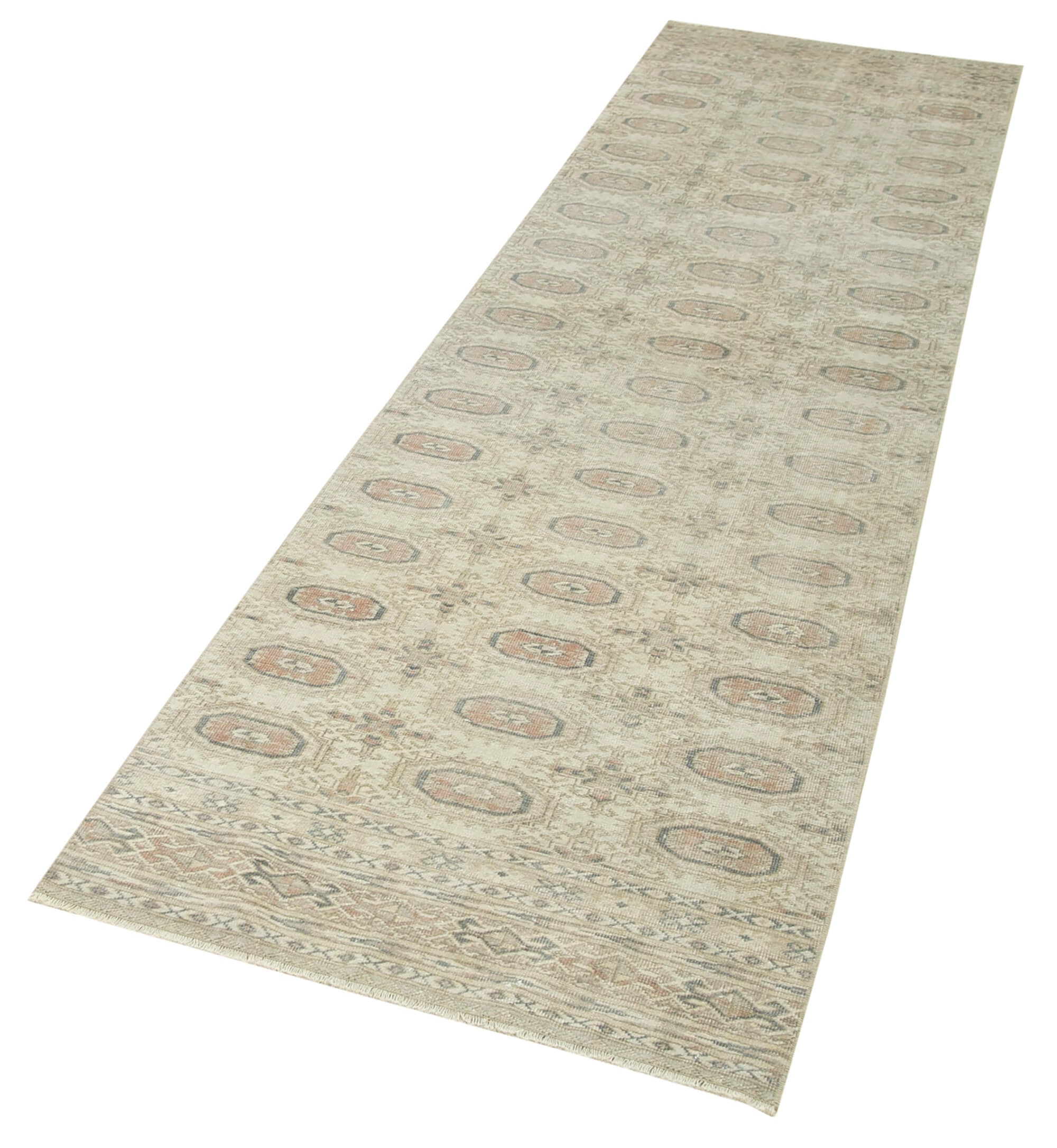Vintage Cotton Wool Rug – Handmade Area Rug 2'6''x9'4'' Beige Wool Carpet