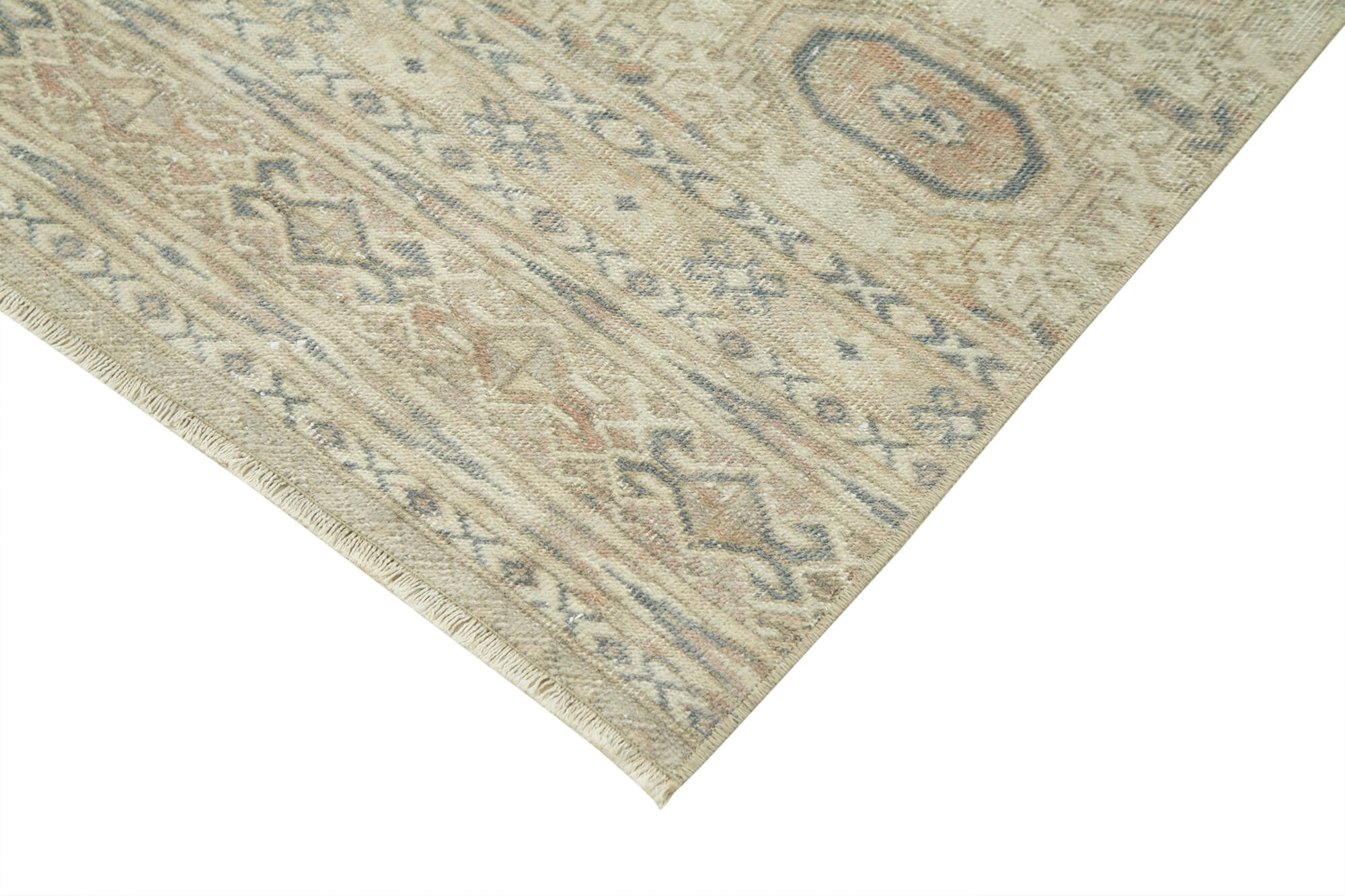 Vintage Cotton Wool Rug – Handmade Area Rug 2'6''x9'4'' Beige Wool Carpet