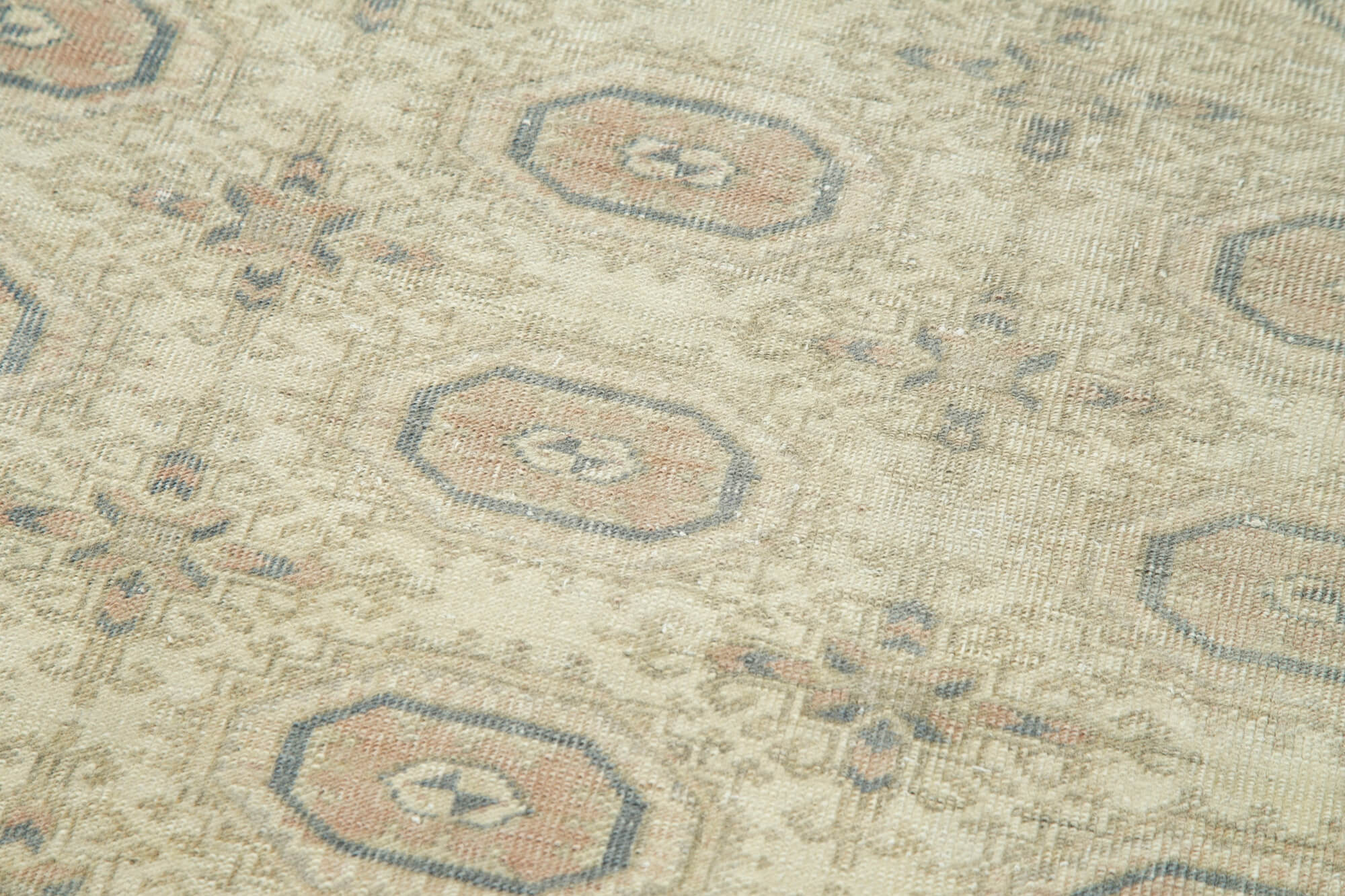 Vintage Cotton Wool Rug – Handmade Area Rug 2'6''x9'4'' Beige Wool Carpet