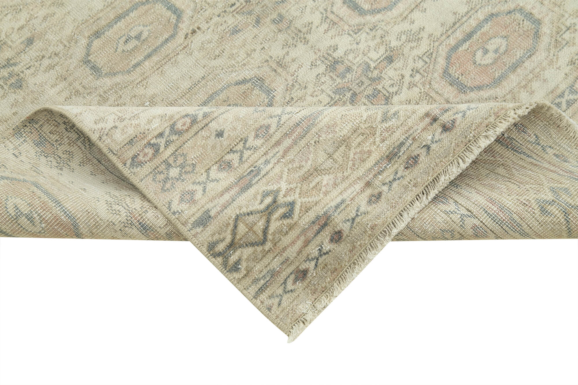 Vintage Cotton Wool Rug – Handmade Area Rug 2'6''x9'4'' Beige Wool Carpet