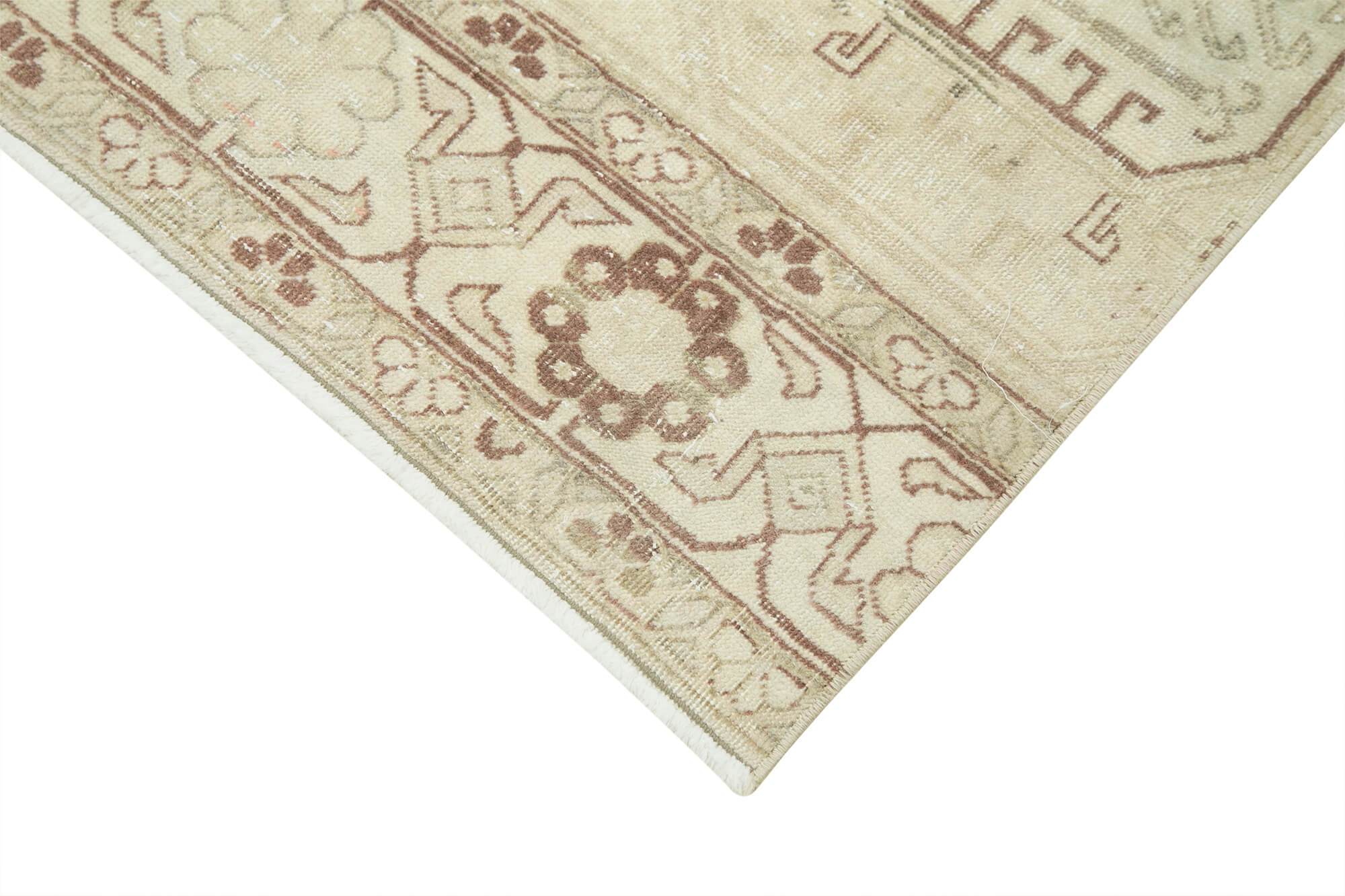 Handmade Vintage Area Rug – Kayseri Turkish Wool Rug 2'7''x9'11'' Beige Cotton Wool Carpet
