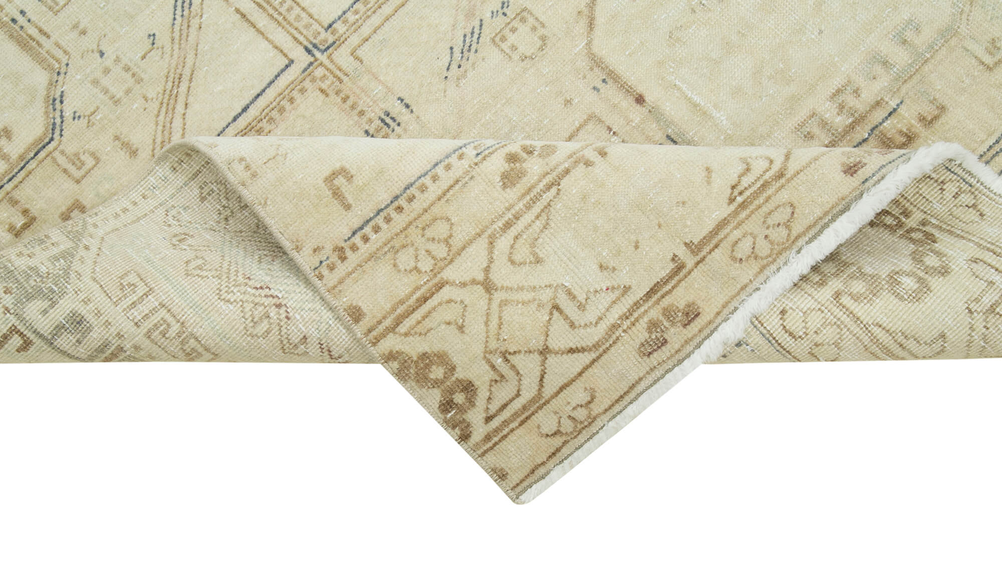 Handmade Vintage Area Rug – Kayseri Turkish Wool Rug 2'7''x9'11'' Beige Cotton Wool Carpet