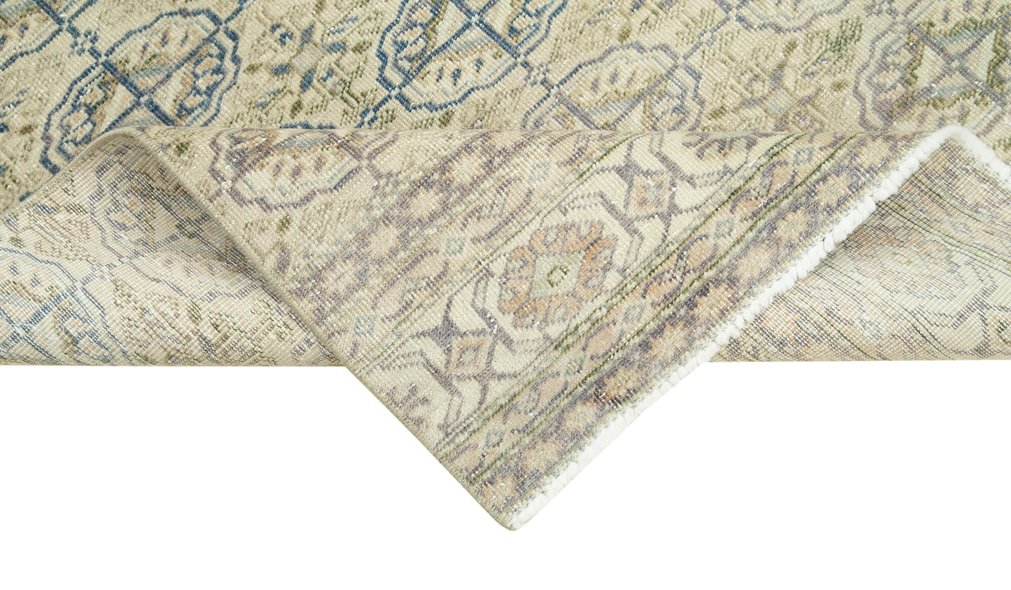 Vintage Cotton Wool Rug – Kayseri Handmade Area Rug 2'7'' x 9'8'' Beige Wool