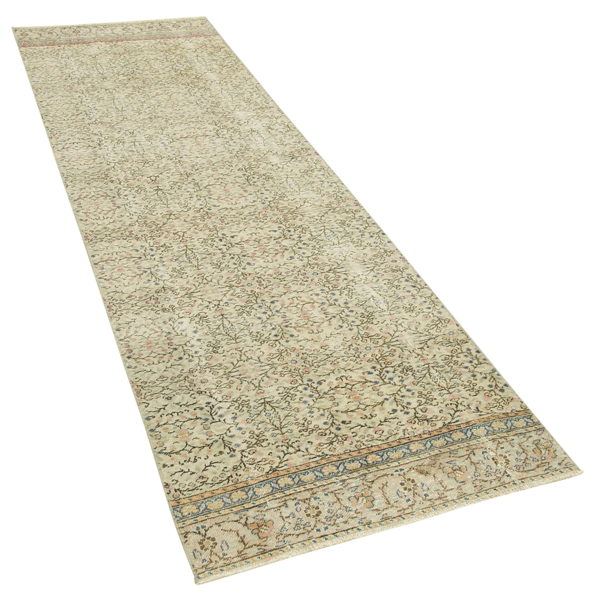 Handmade Vintage Area Rug – Beige Cotton Wool Blend Carpet 2'7'' x 8'11''