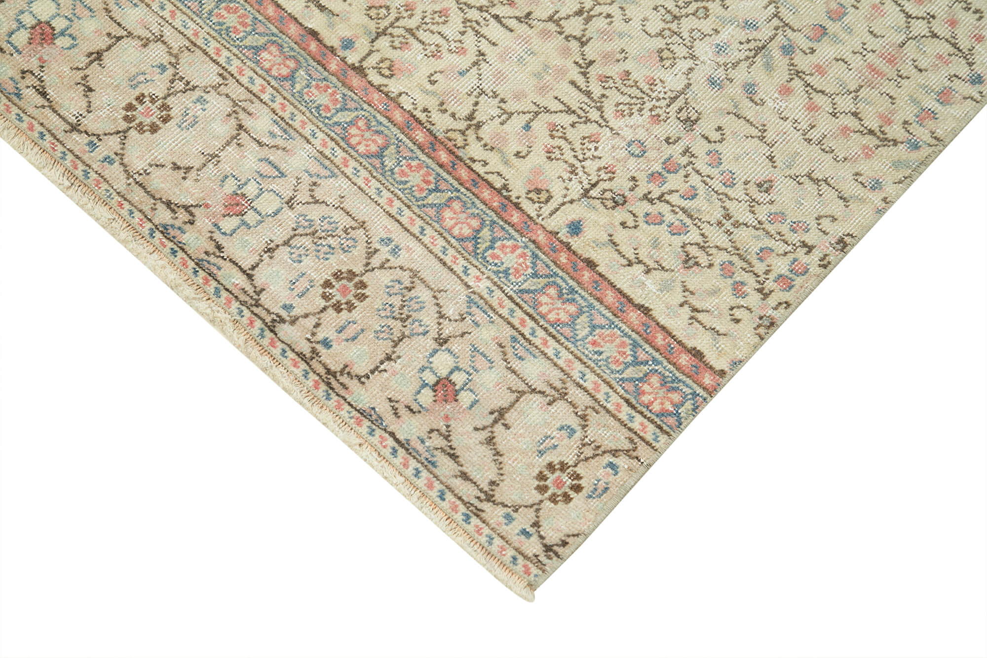 Handmade Vintage Area Rug – Beige Cotton Wool Blend Carpet 2'7'' x 8'11''