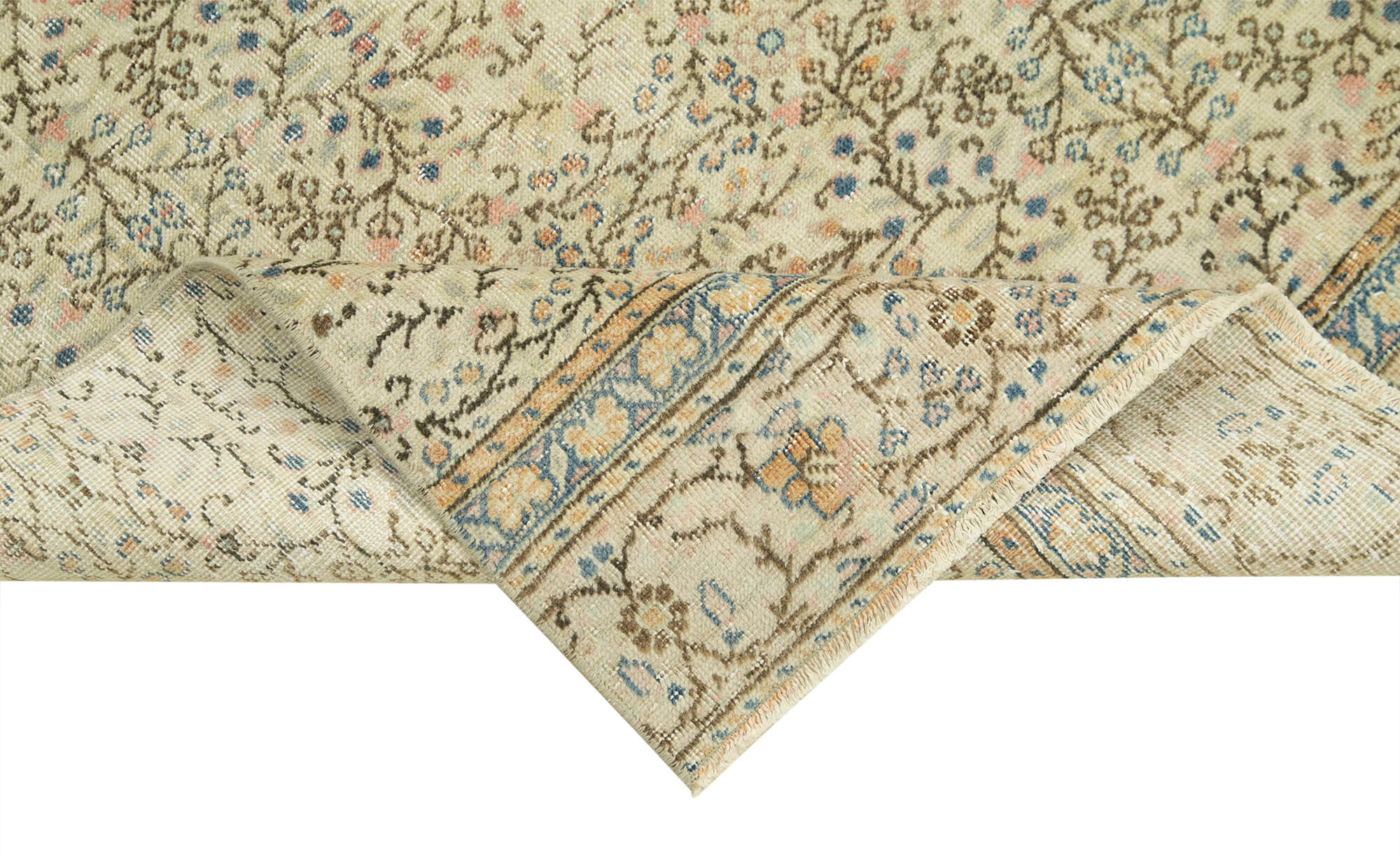 Handmade Vintage Area Rug – Beige Cotton Wool Blend Carpet 2'7'' x 8'11''
