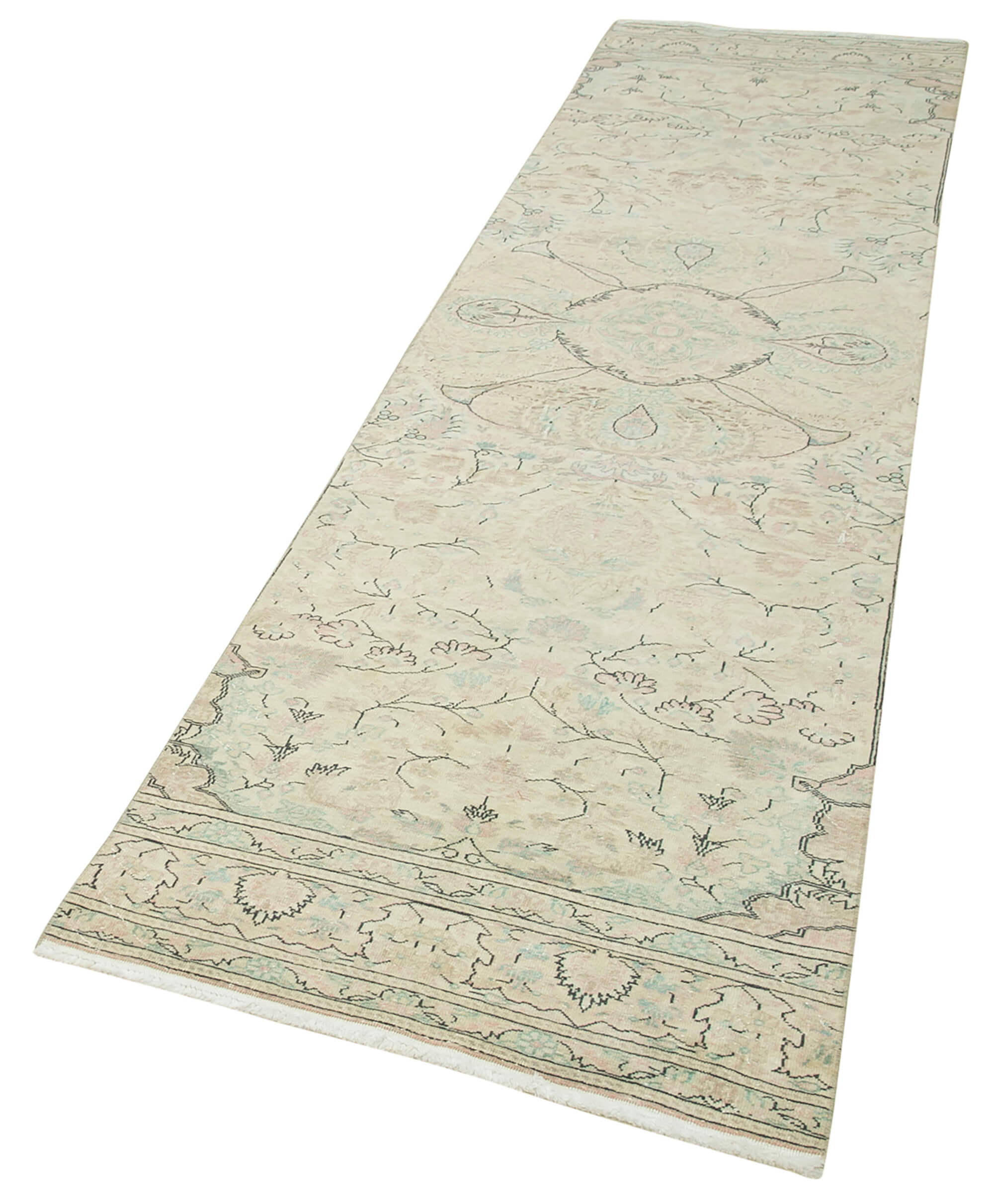 Vintage Cotton Wool Rug – Handmade Area Rug 2'7'' x 10'0'' Beige Wool Carpet