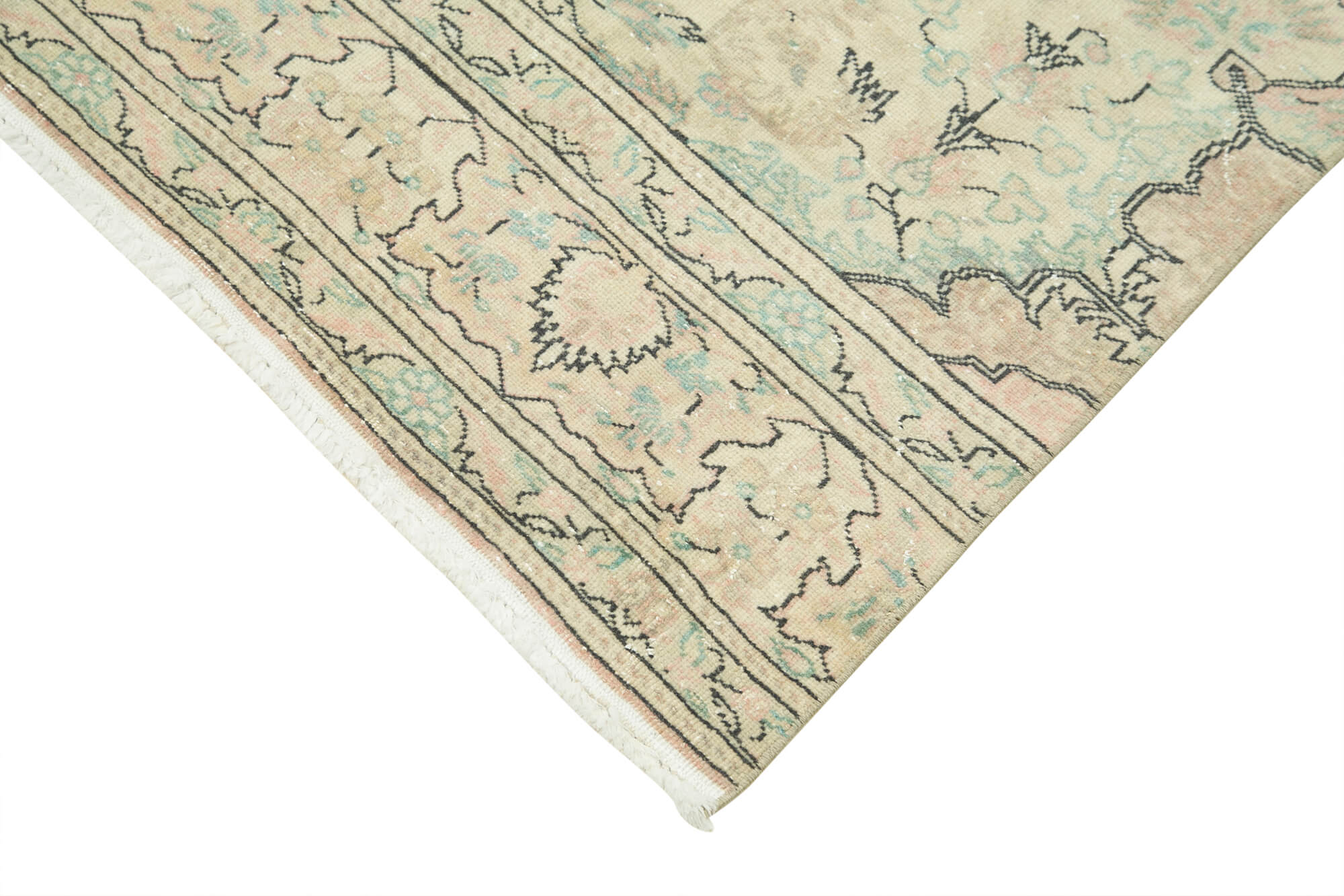 Vintage Cotton Wool Rug – Handmade Area Rug 2'7'' x 10'0'' Beige Wool Carpet
