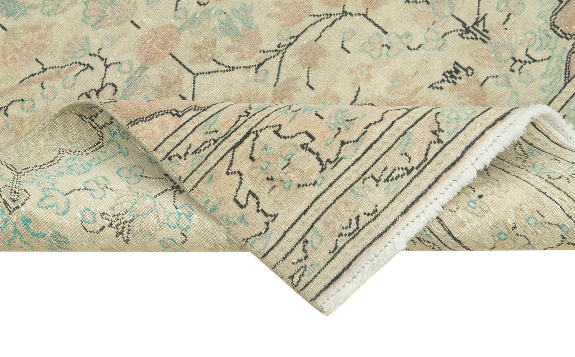 Vintage Cotton Wool Rug – Handmade Area Rug 2'7'' x 10'0'' Beige Wool Carpet