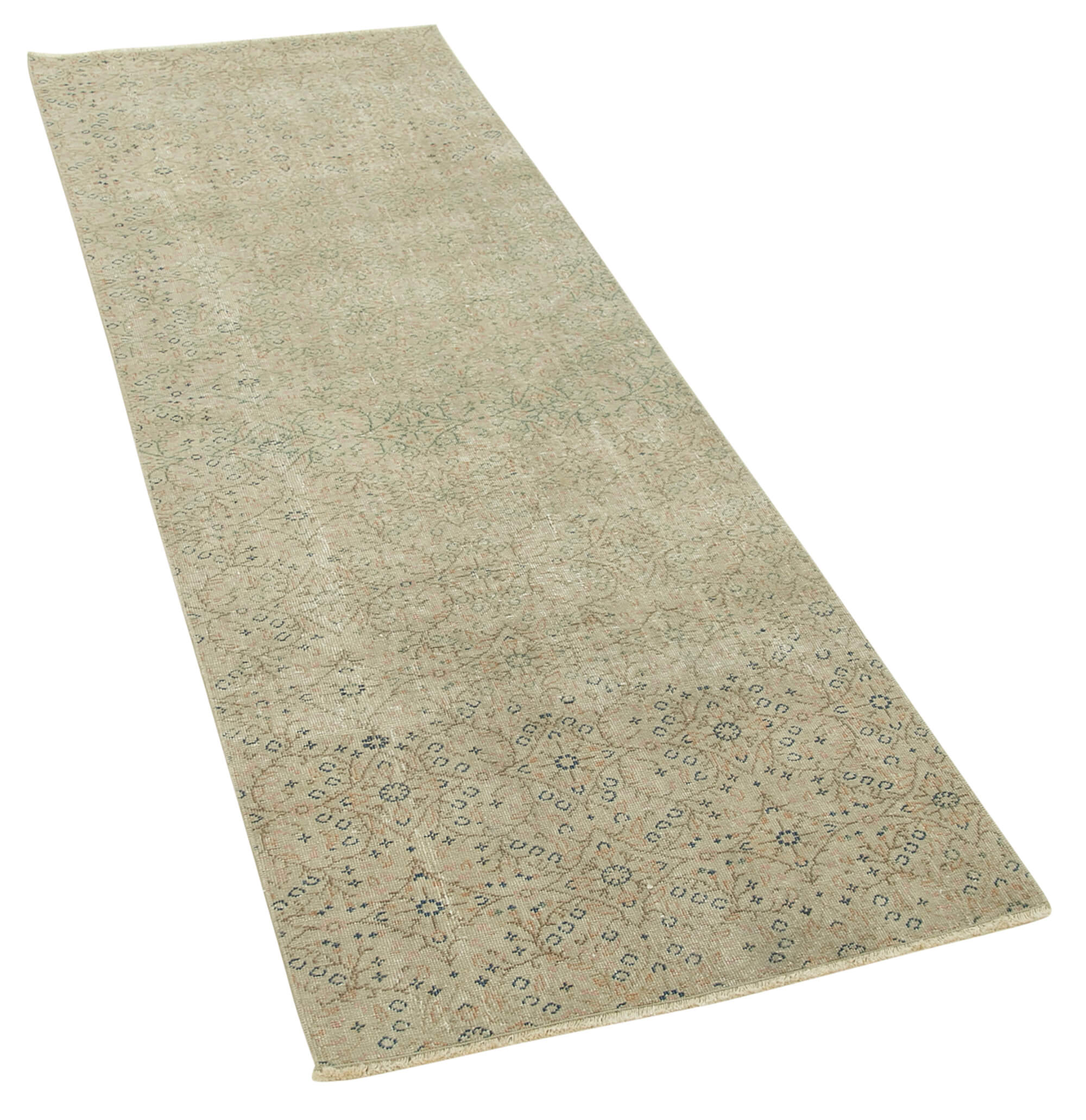 Handmade Vintage Area Rug - Kayseri Beige Cotton Wool Blend 2'6''x7'0'' Classic Corridor Rug