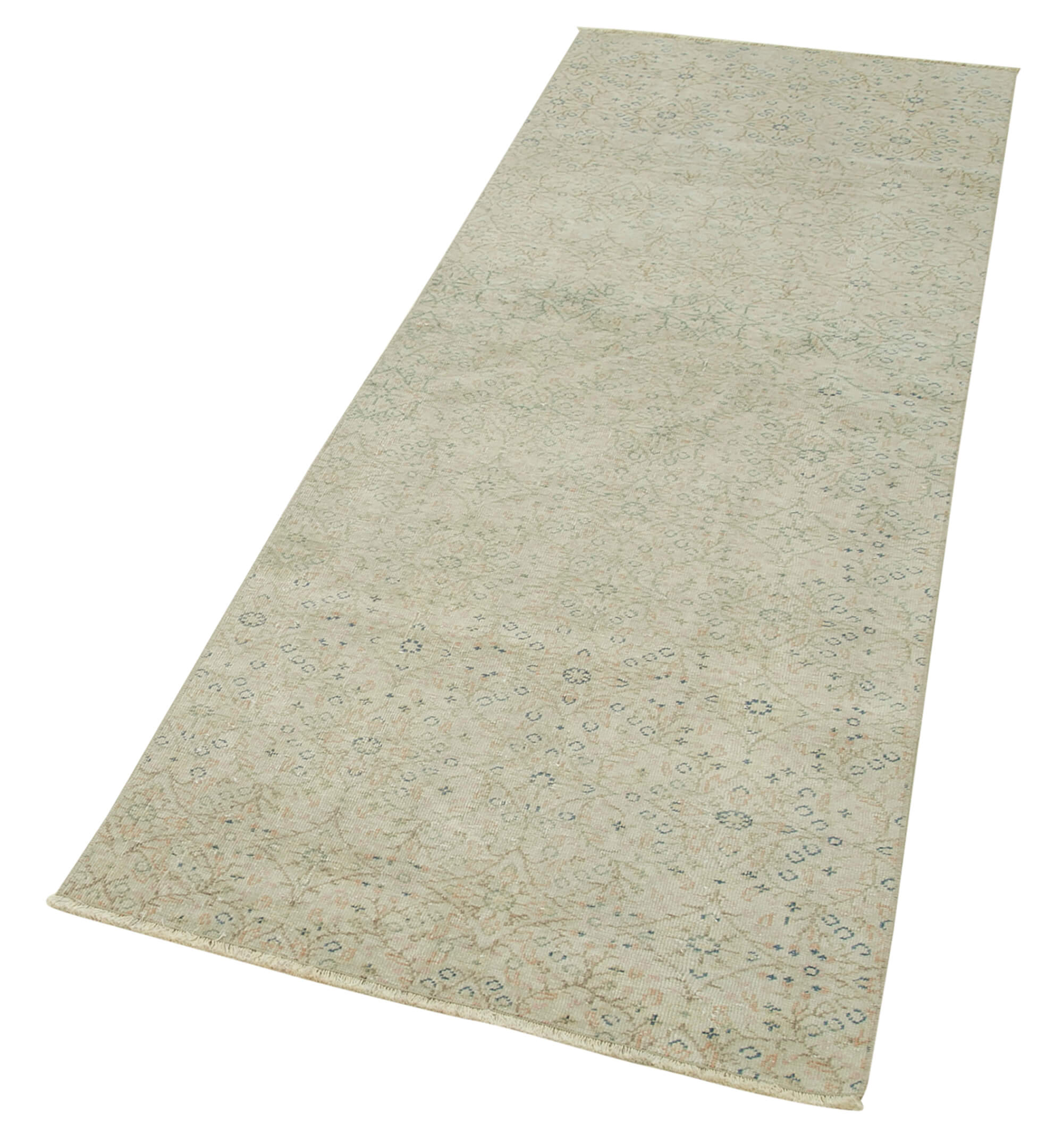 Handmade Vintage Area Rug - Kayseri Beige Cotton Wool Blend 2'6''x7'0'' Classic Corridor Rug