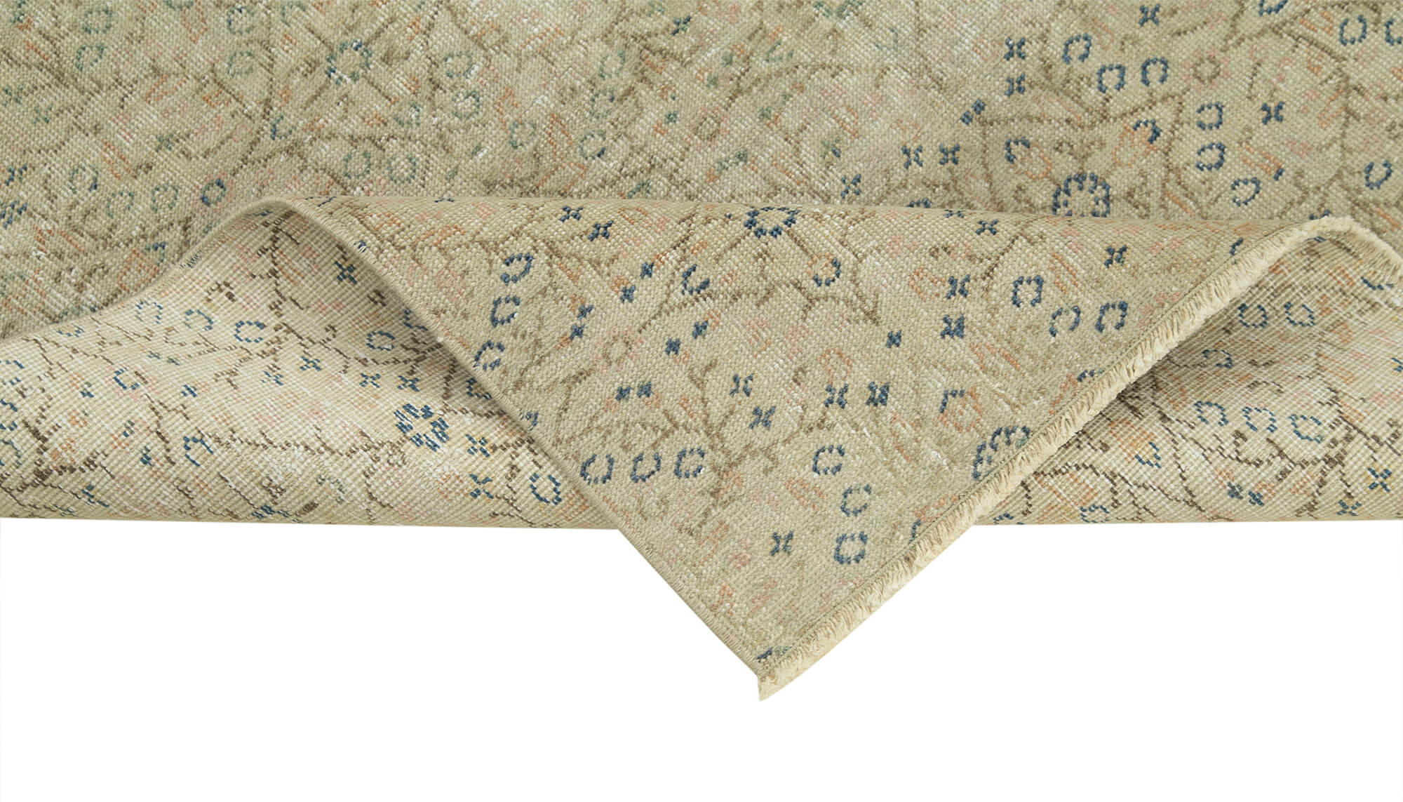 Handmade Vintage Area Rug - Kayseri Beige Cotton Wool Blend 2'6''x7'0'' Classic Corridor Rug