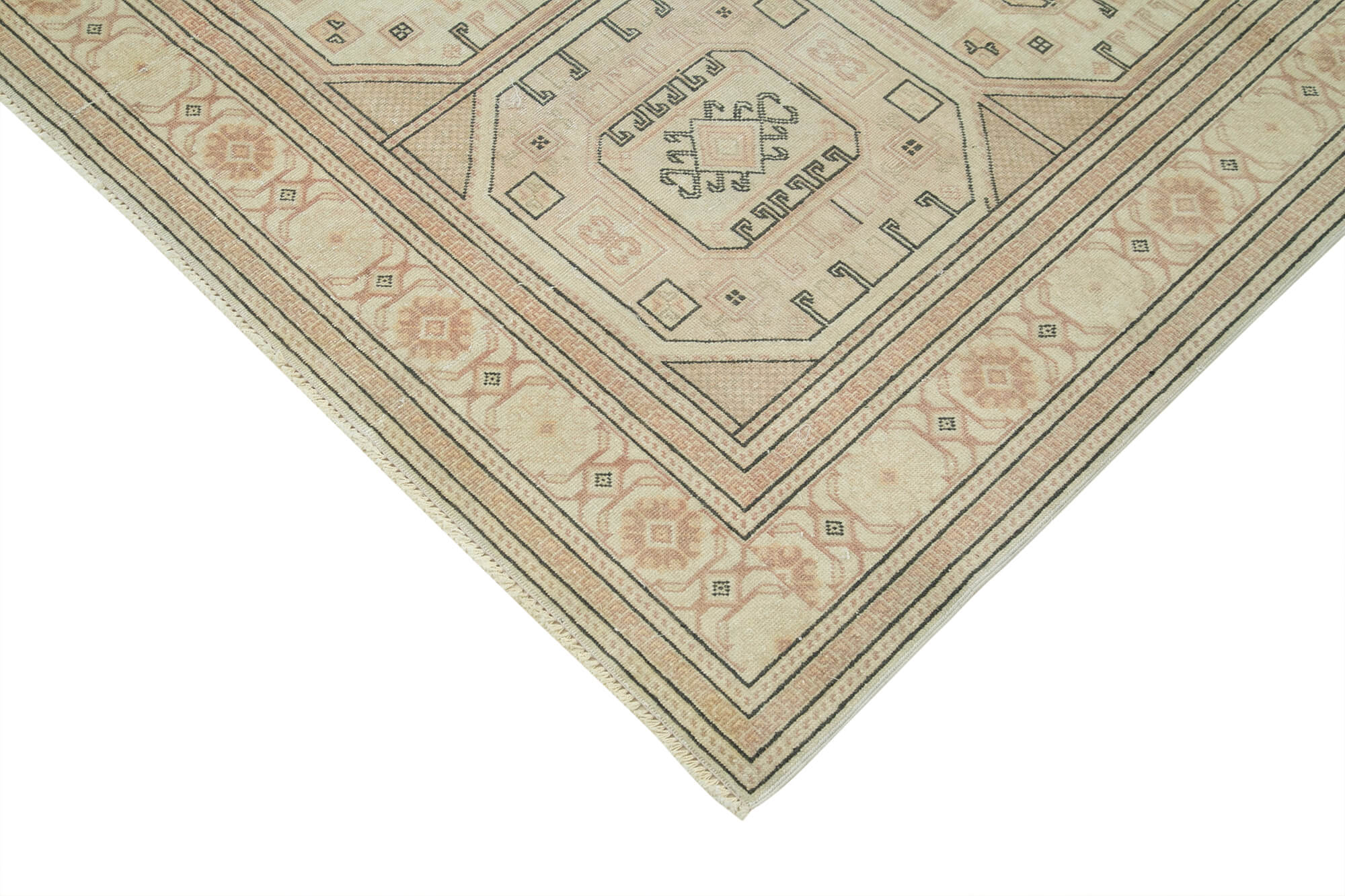 Vintage Cotton Wool Rug – Handmade Beige Area Rug 6'7''x9'8'' Soft Wool Carpet