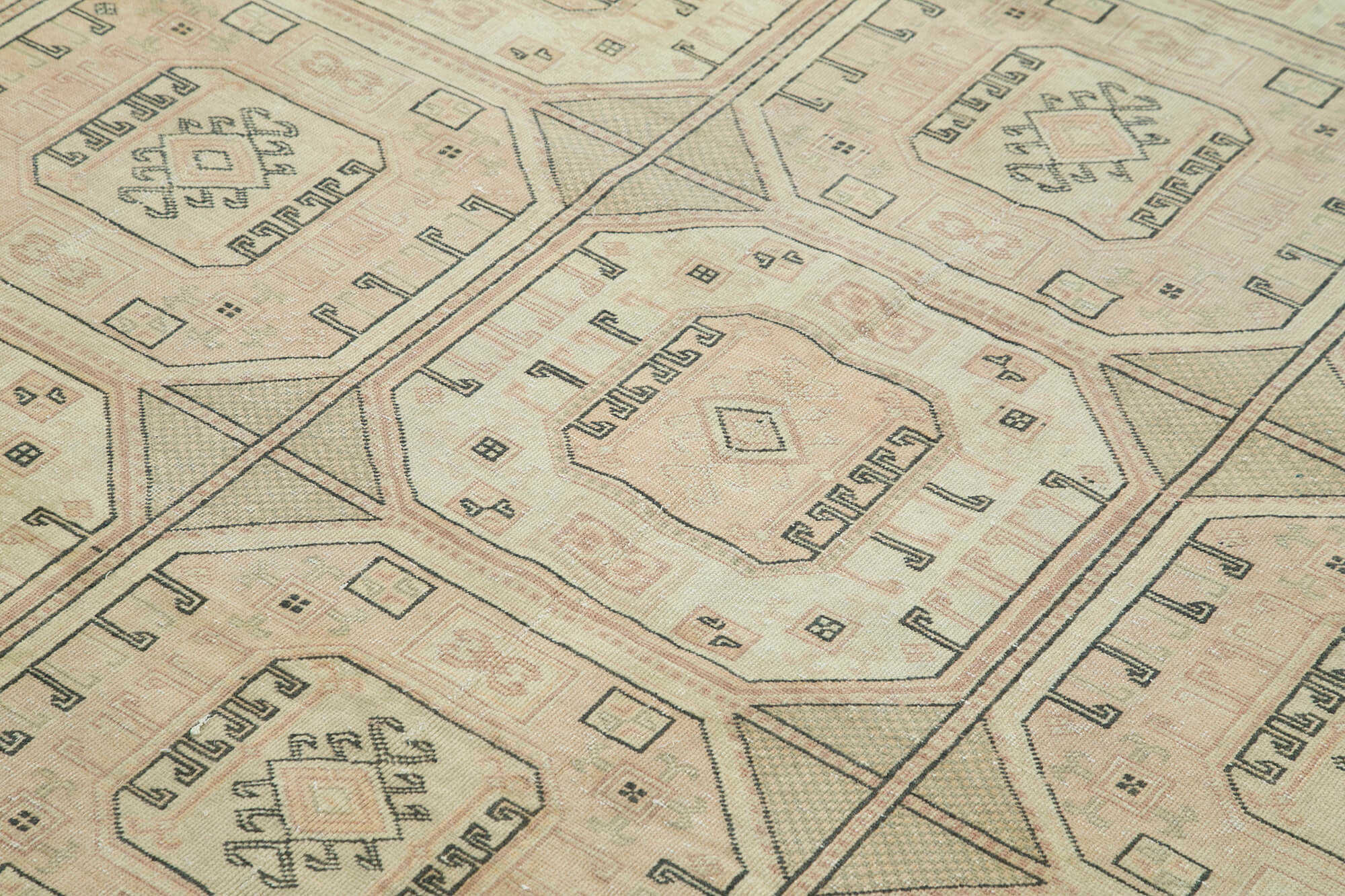 Vintage Cotton Wool Rug – Handmade Beige Area Rug 6'7''x9'8'' Soft Wool Carpet