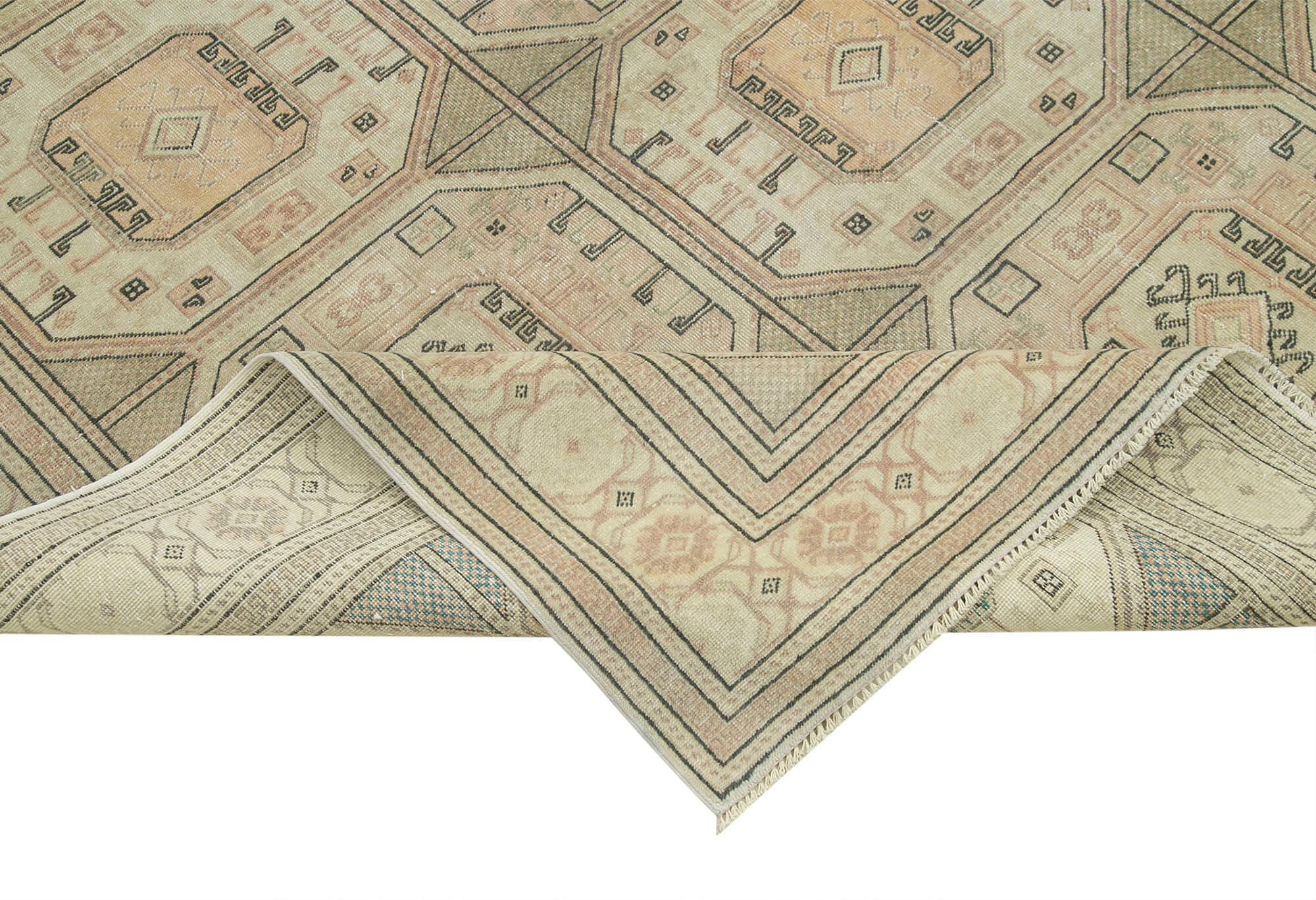 Vintage Cotton Wool Rug – Handmade Beige Area Rug 6'7''x9'8'' Soft Wool Carpet