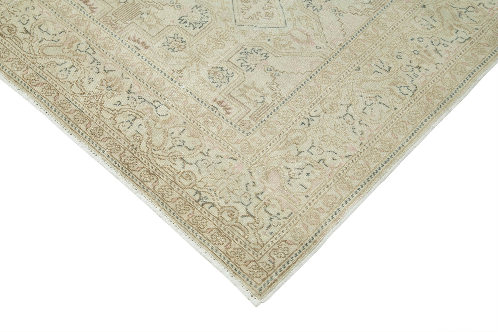 Vintage Cotton Wool Rug - Handmade Area Rug 6'5''x9'9'' Beige Wool Blend