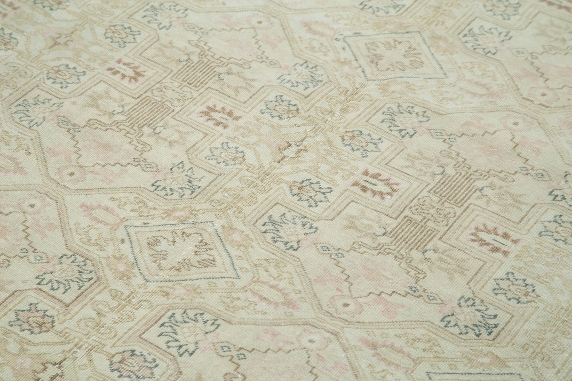 Vintage Cotton Wool Rug - Handmade Area Rug 6'5''x9'9'' Beige Wool Blend