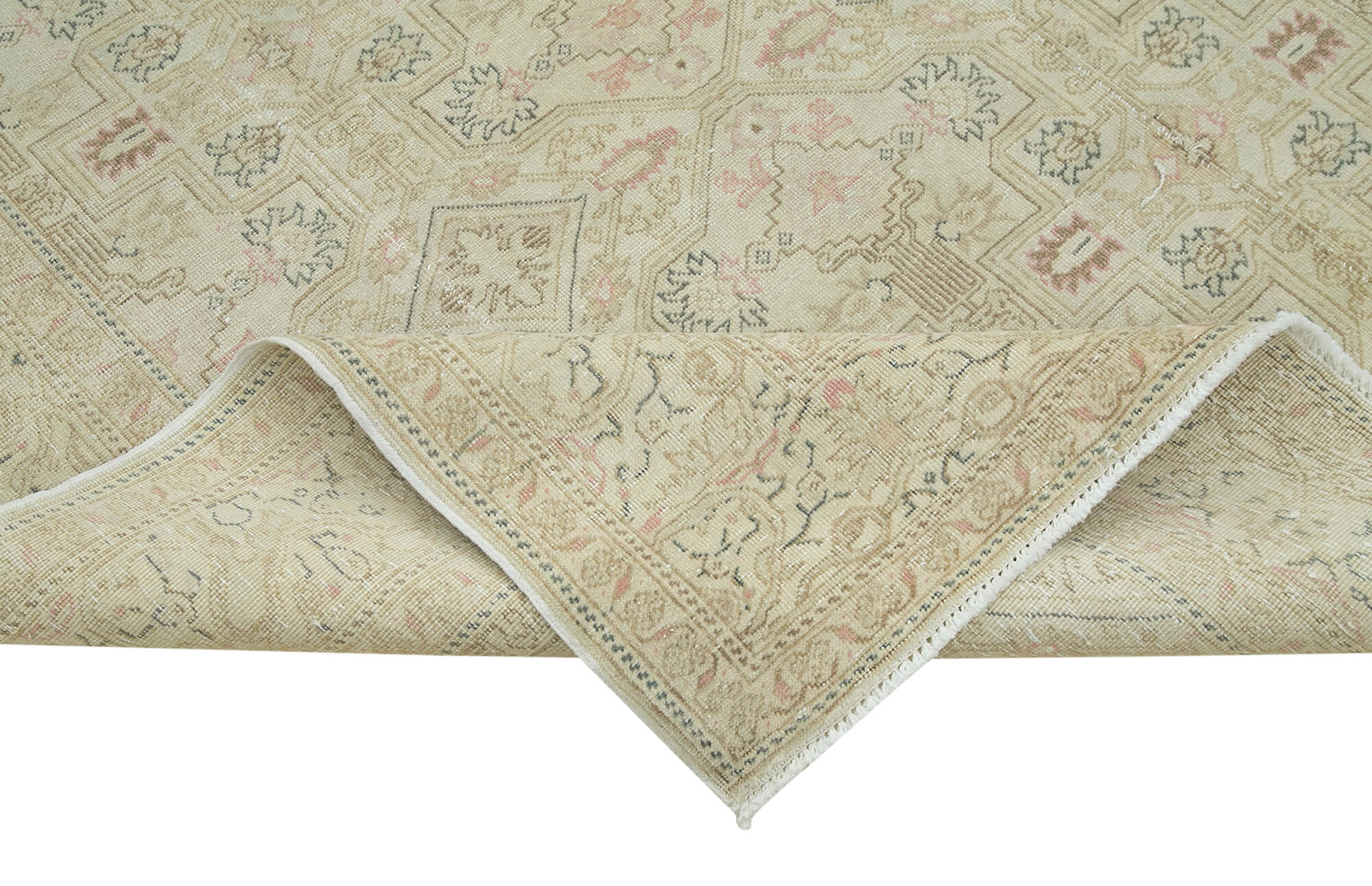 Vintage Cotton Wool Rug - Handmade Area Rug 6'5''x9'9'' Beige Wool Blend