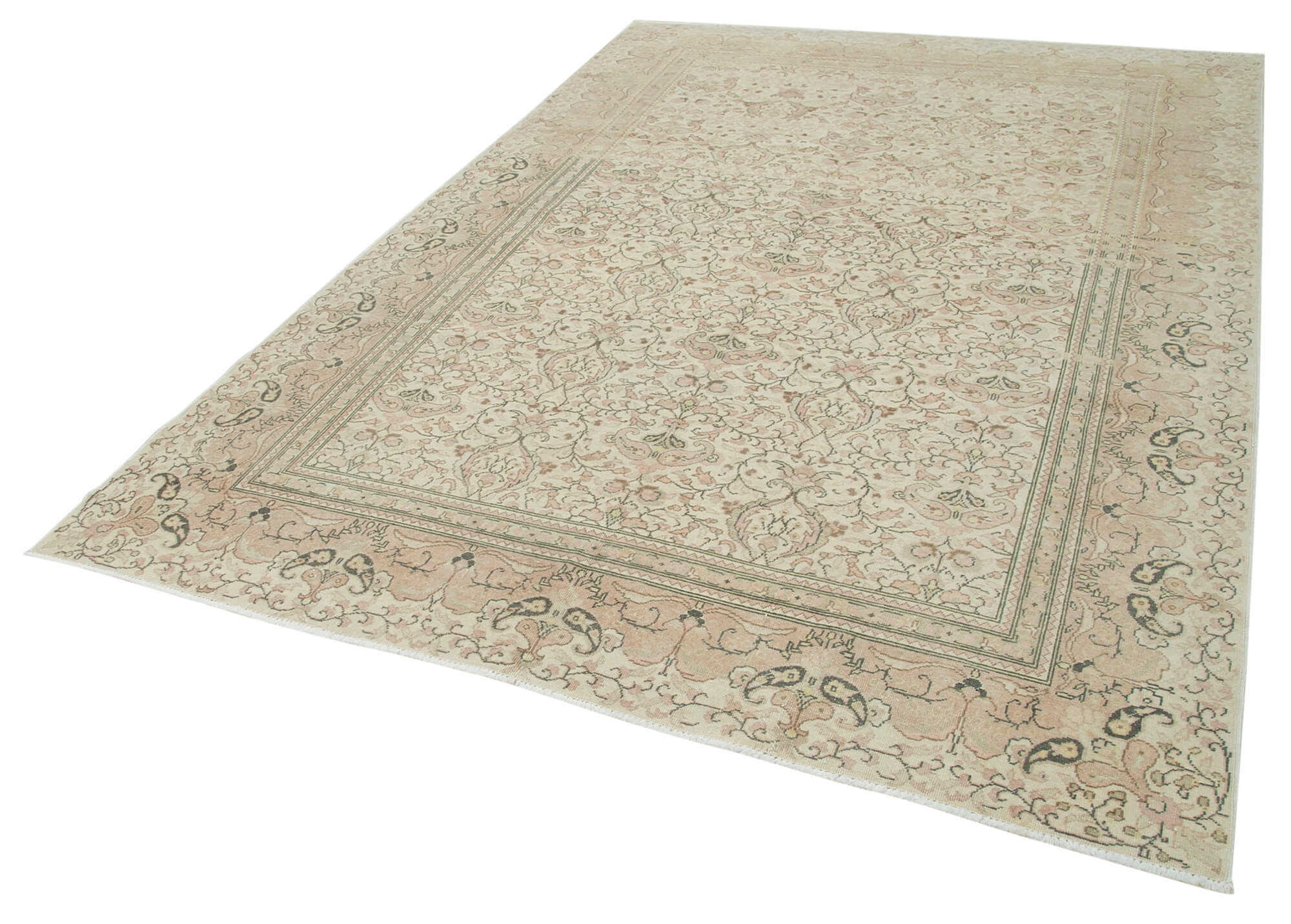 Handmade Vintage Area Rug – Beige Turkish Wool Rug | Soft Cotton Weave, Durable Floor Covering