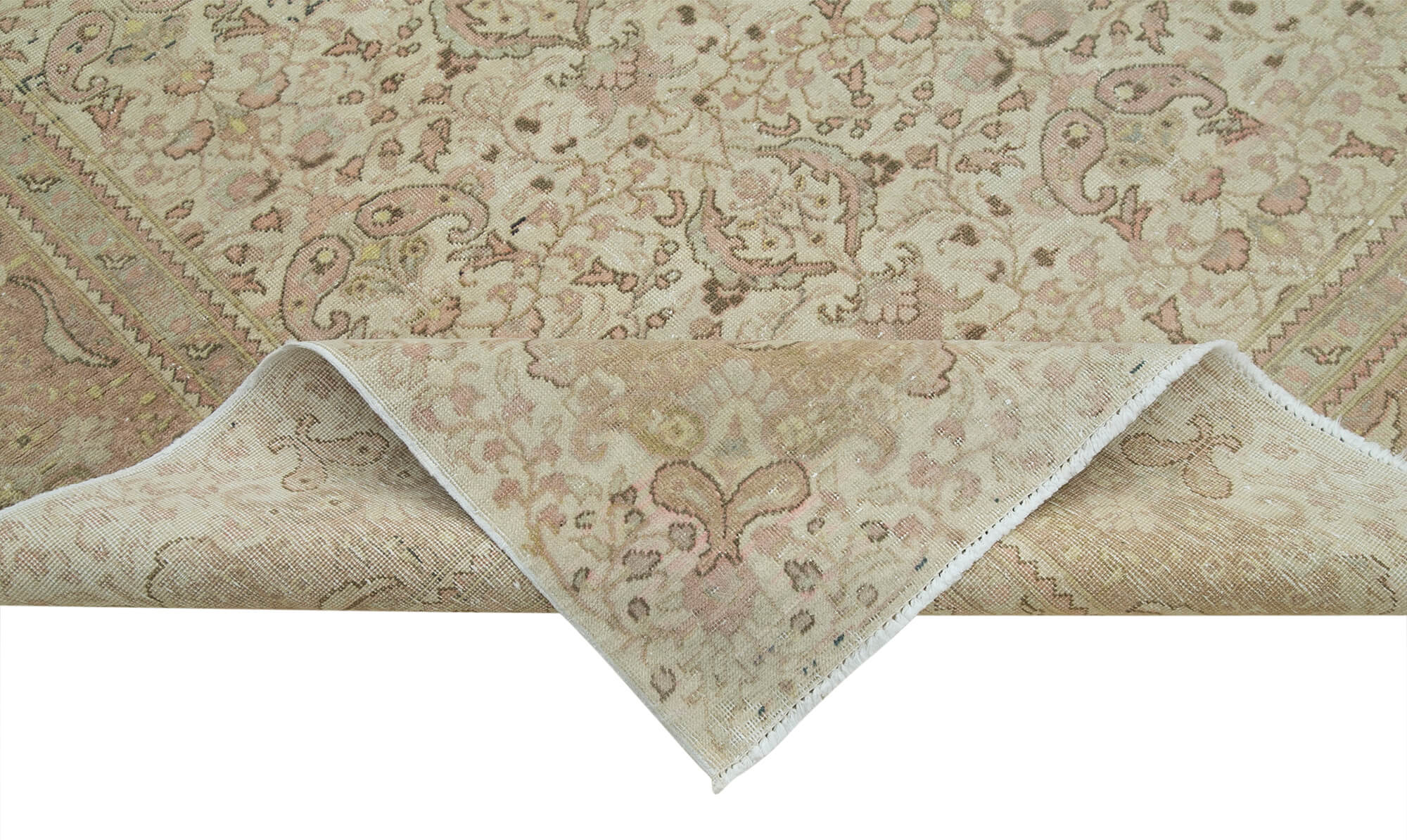Handmade Vintage Area Rug – Beige Turkish Wool Rug | Soft Cotton Weave, Durable Floor Covering