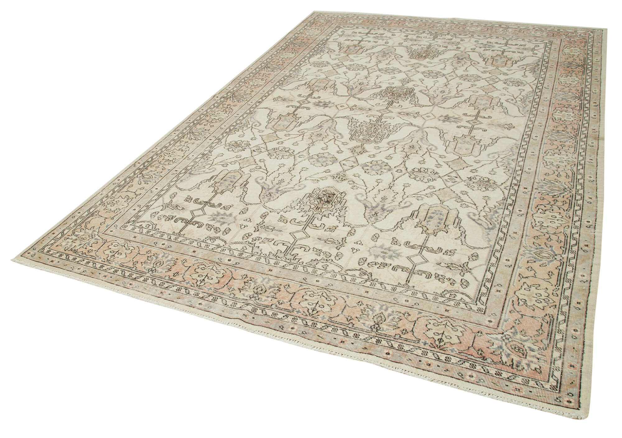 Vintage Cotton Wool Rug - Handmade Area Rug 6'9'' x 10'0'' Beige Wool Carpet