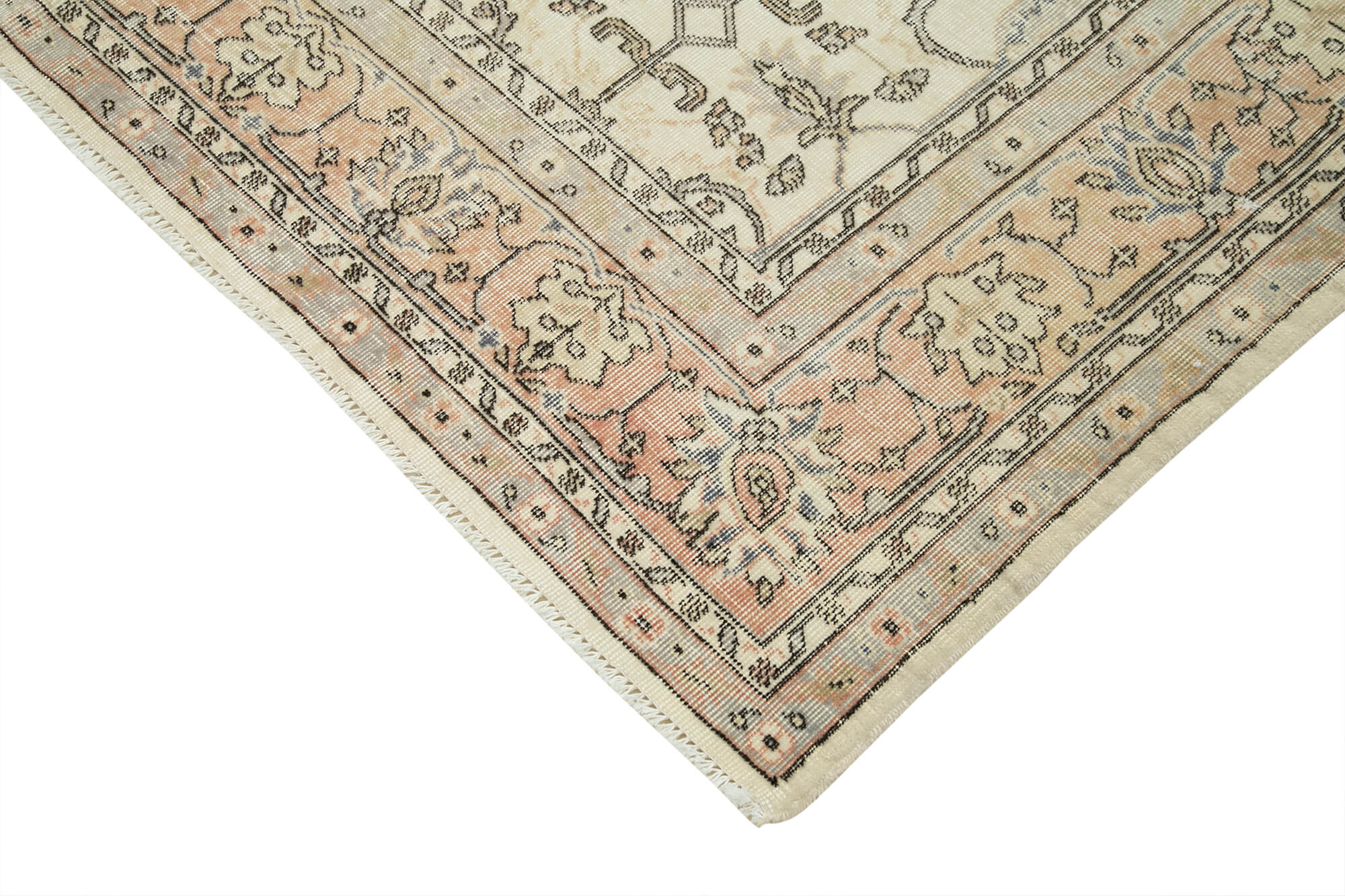 Vintage Cotton Wool Rug - Handmade Area Rug 6'9'' x 10'0'' Beige Wool Carpet