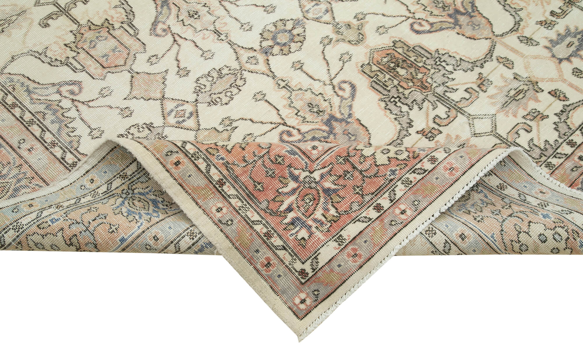 Vintage Cotton Wool Rug - Handmade Area Rug 6'9'' x 10'0'' Beige Wool Carpet