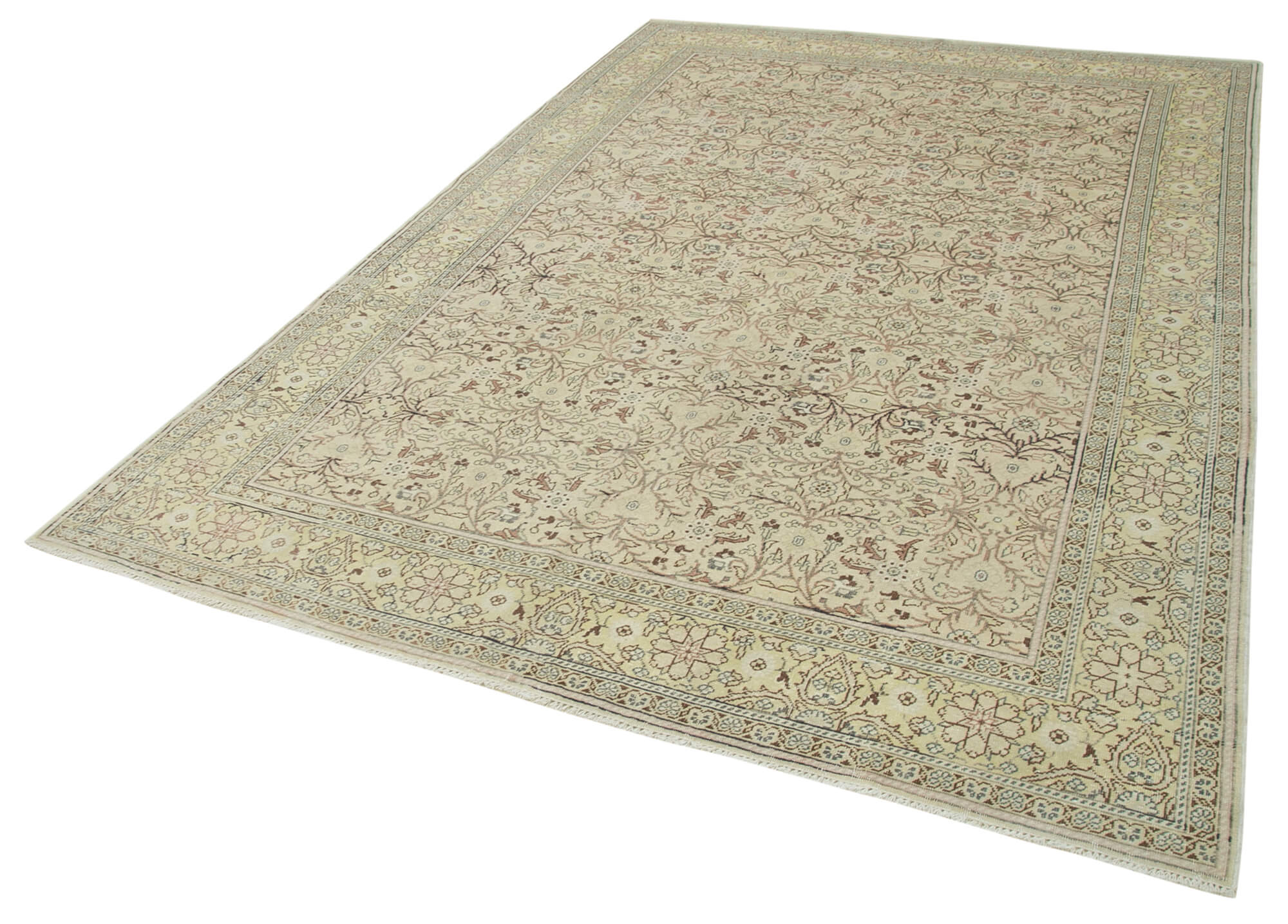 Vintage Cotton Wool Rug – Handmade Area Rug 6'5''x9'4'' Beige Wool Blend
