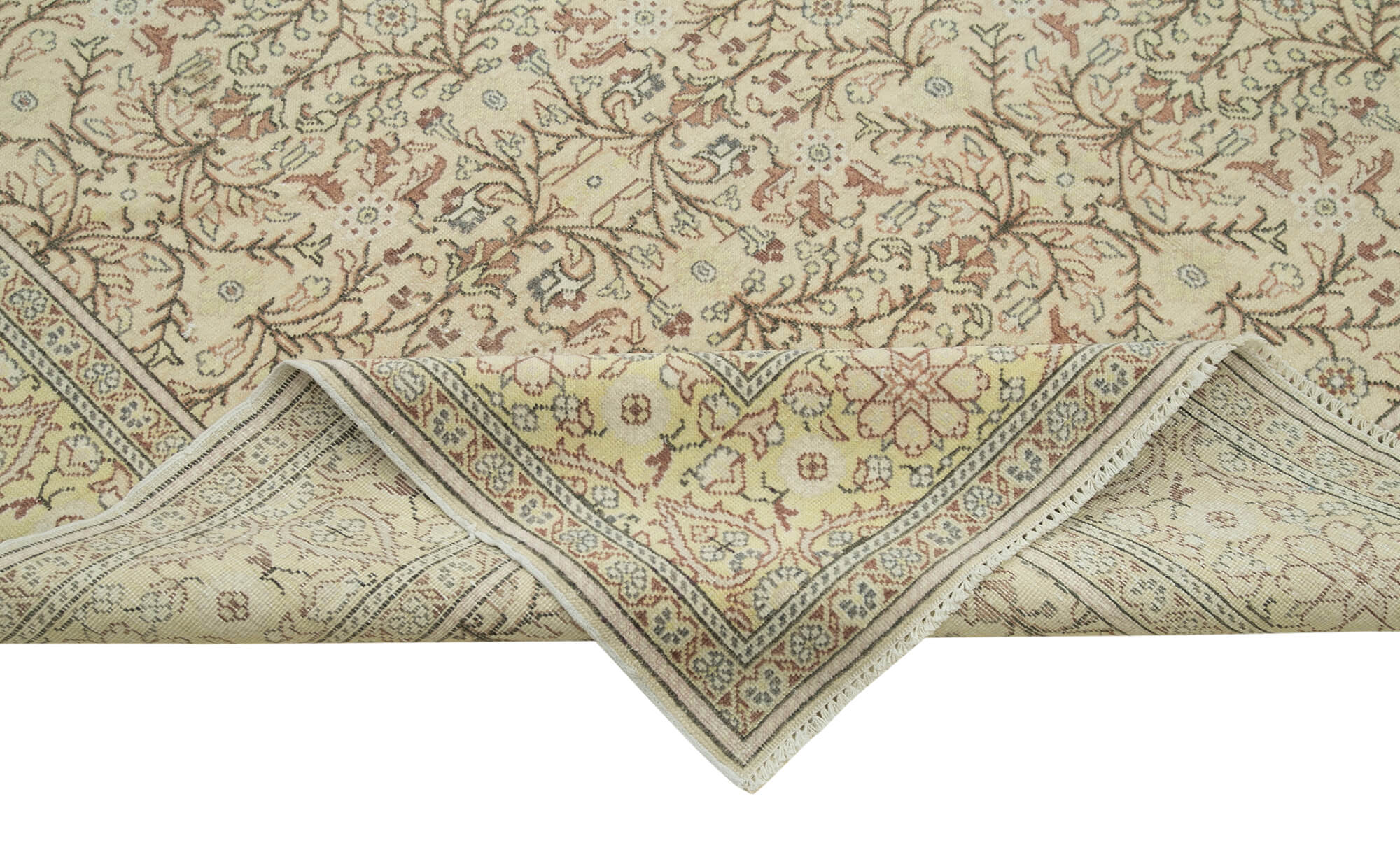 Vintage Cotton Wool Rug – Handmade Area Rug 6'5''x9'4'' Beige Wool Blend